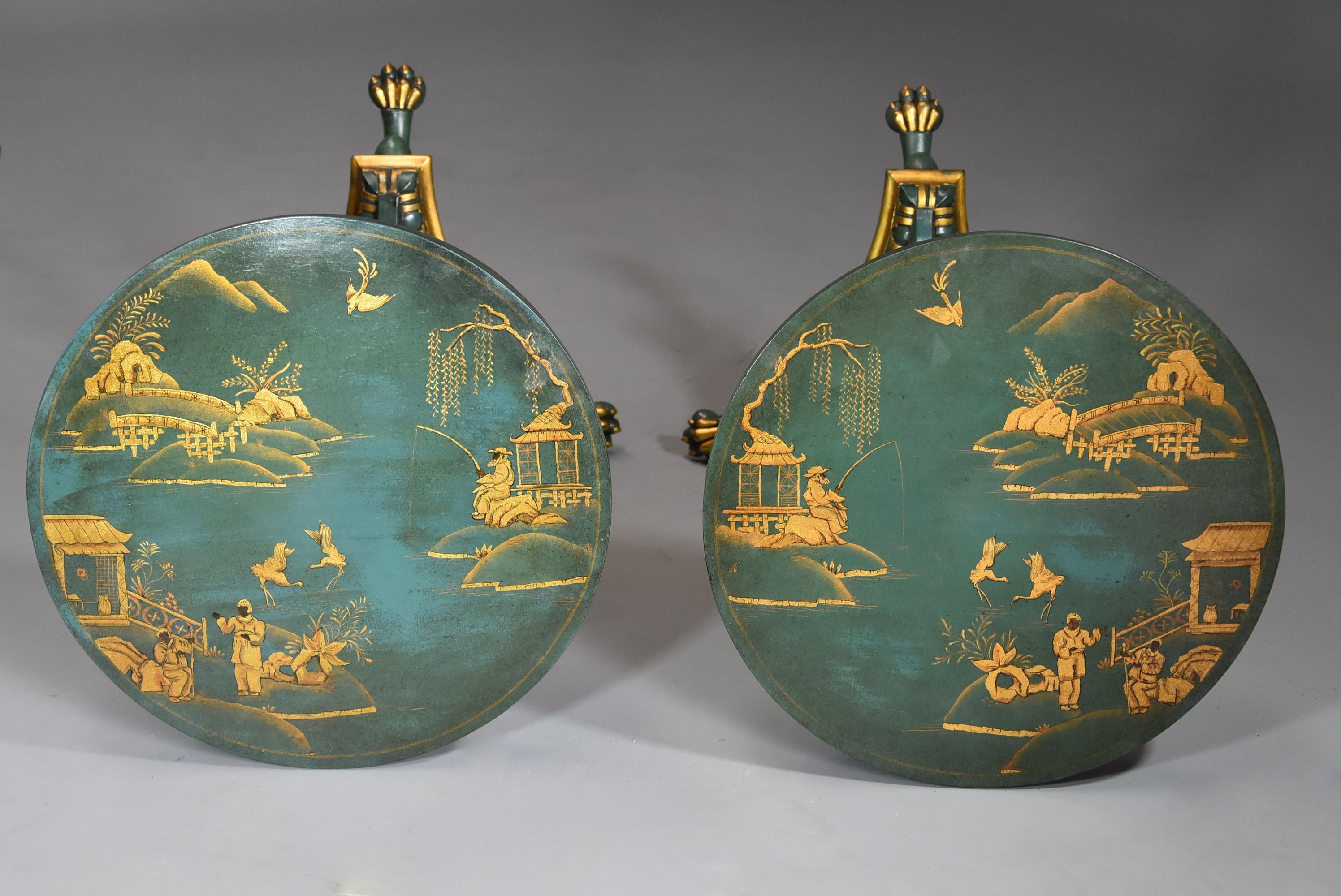 Pair of Early 20thc Blue/Green Lacquered Occasional Tables in the Regency Style For Sale 1