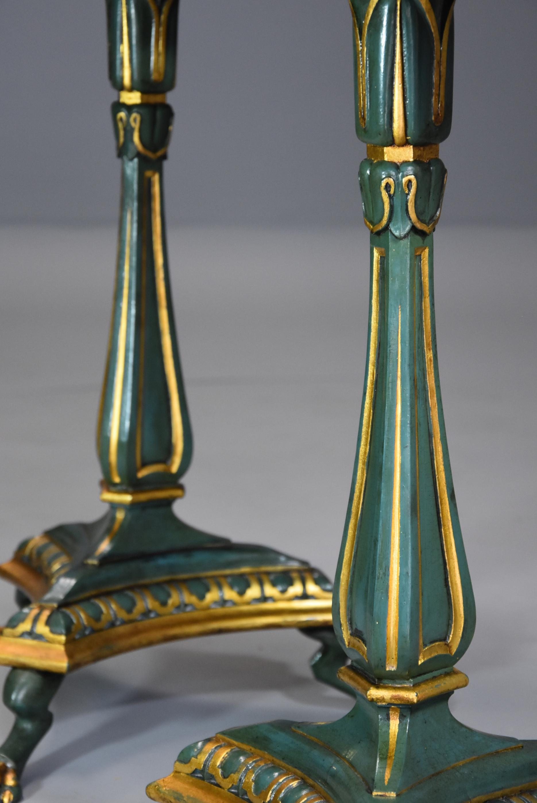 Pair of Early 20thc Blue/Green Lacquered Occasional Tables in the Regency Style For Sale 3