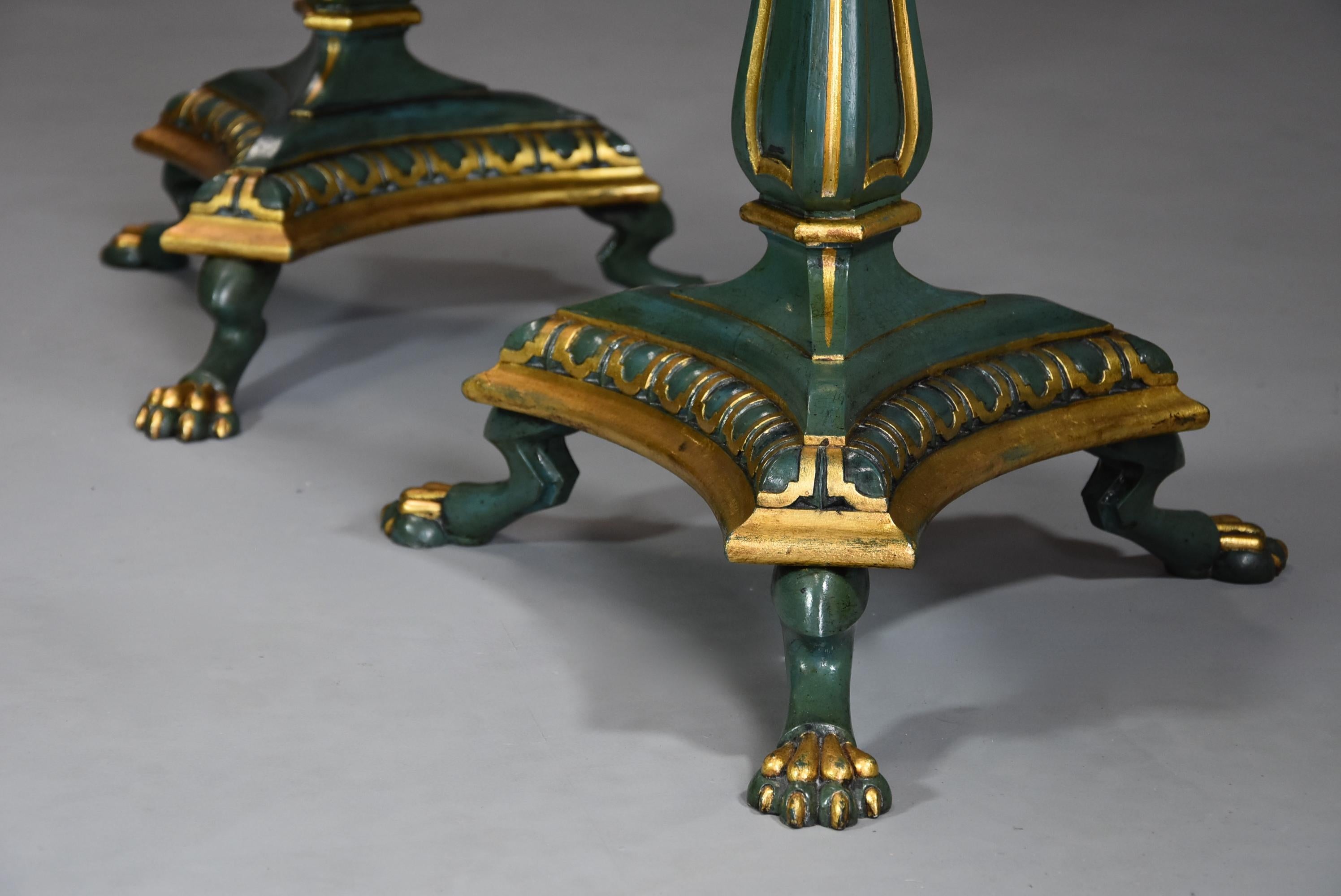 Pair of Early 20thc Blue/Green Lacquered Occasional Tables in the Regency Style For Sale 4