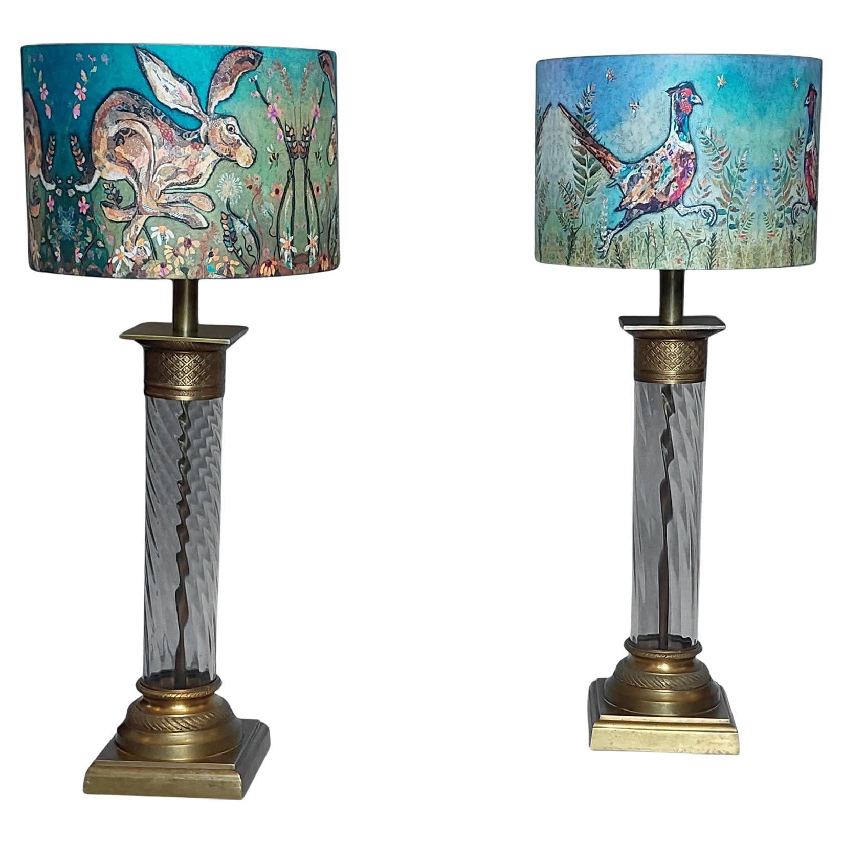 Pair of Early 20thC Brass & Glass Table Lamps