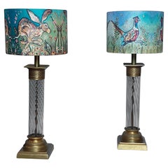 Pair of Early 20thC Brass & Glass Table Lamps