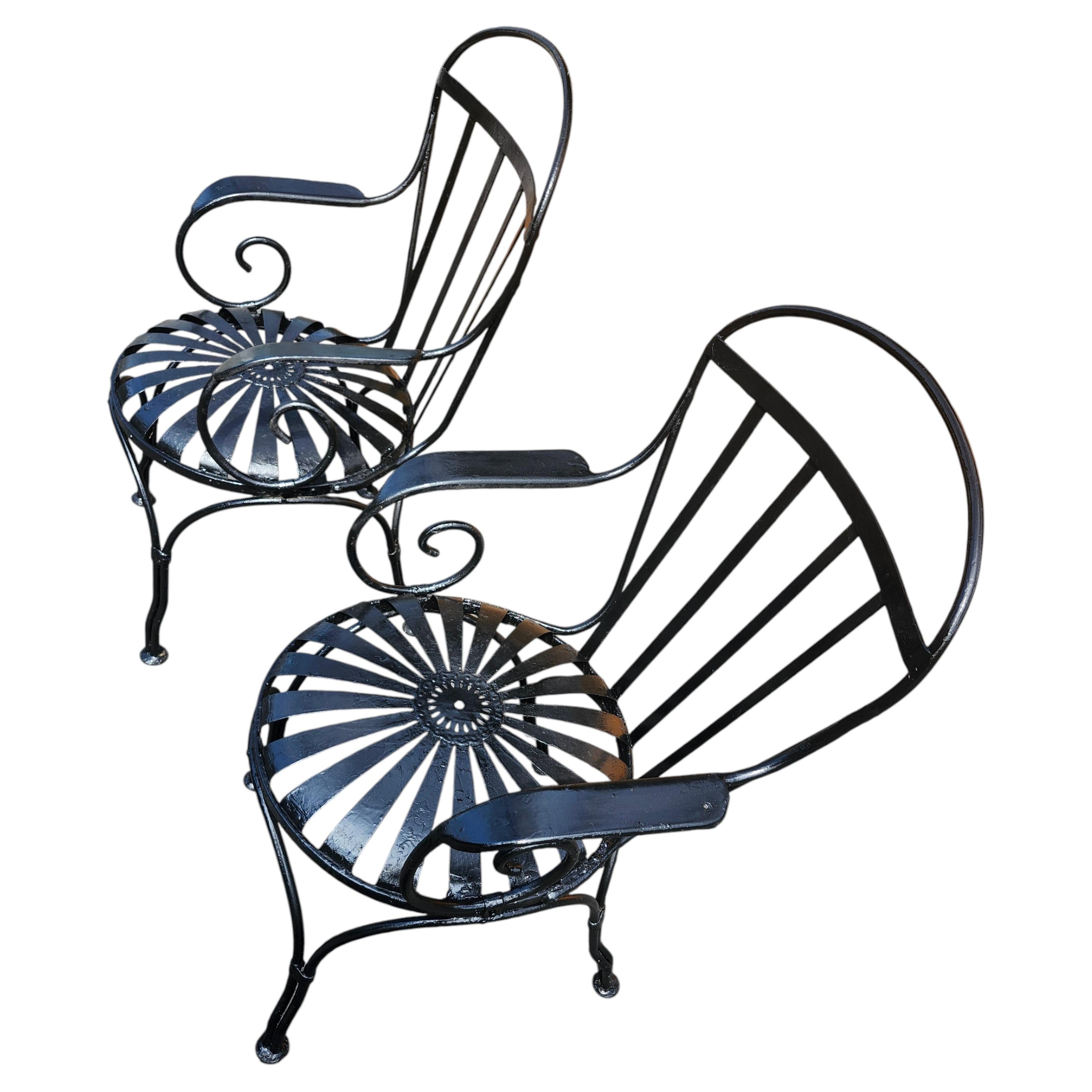 Pair of Early 20thC French Iron Garden Dining Chairs by Francois Carre Sunburst
