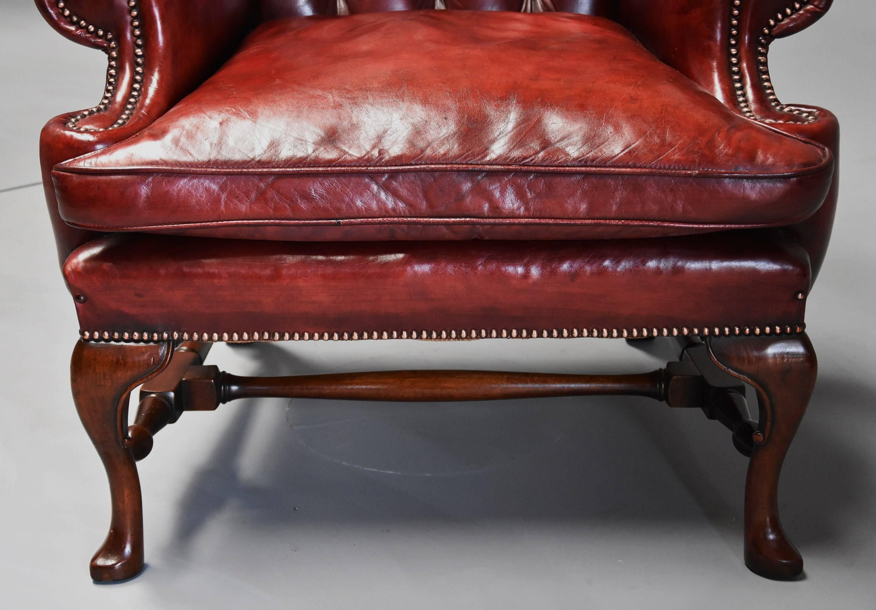 Pair of Early 20th Century Georgian Style Red Leather Wing Armchairs 3