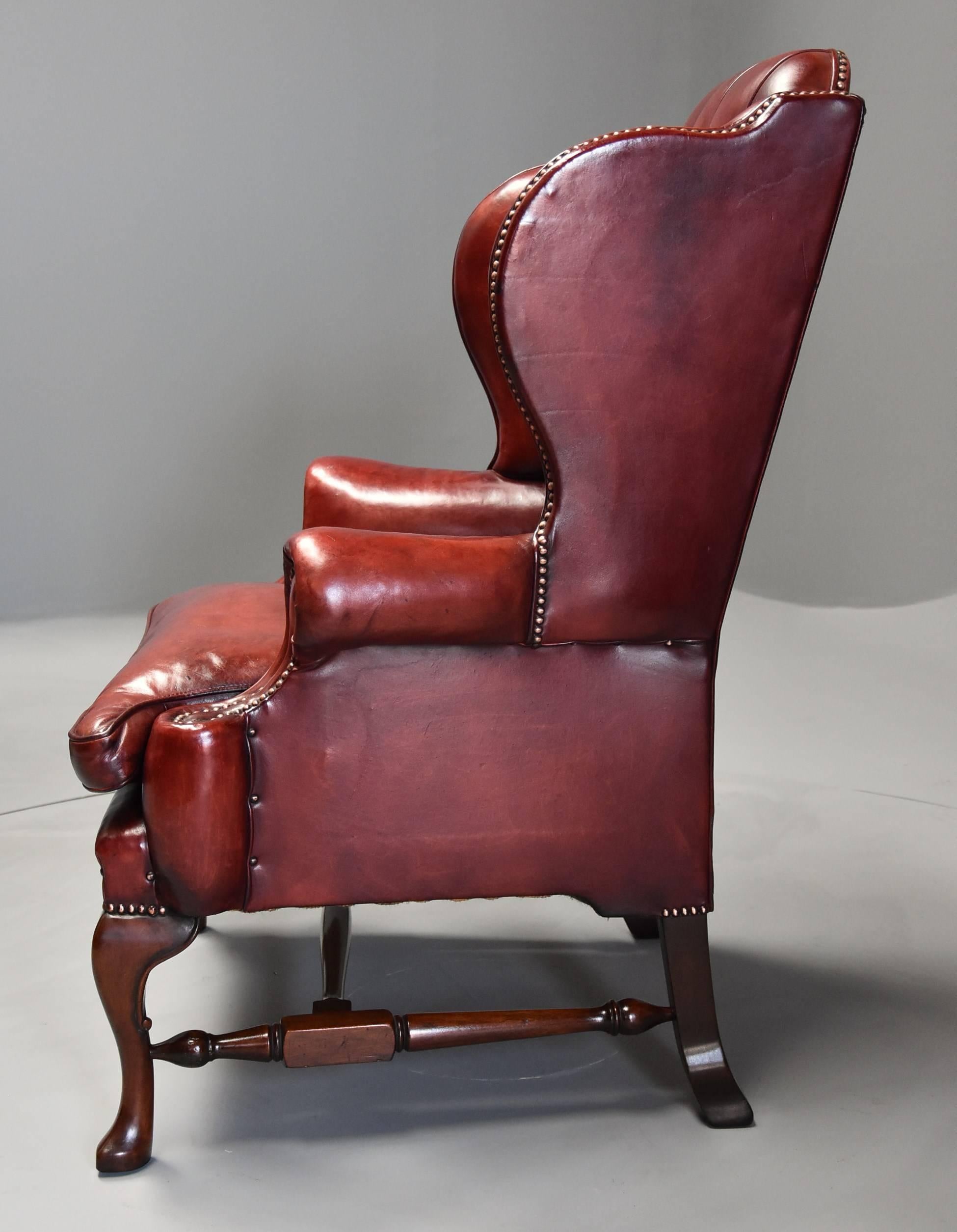 Pair of Early 20th Century Georgian Style Red Leather Wing Armchairs 4