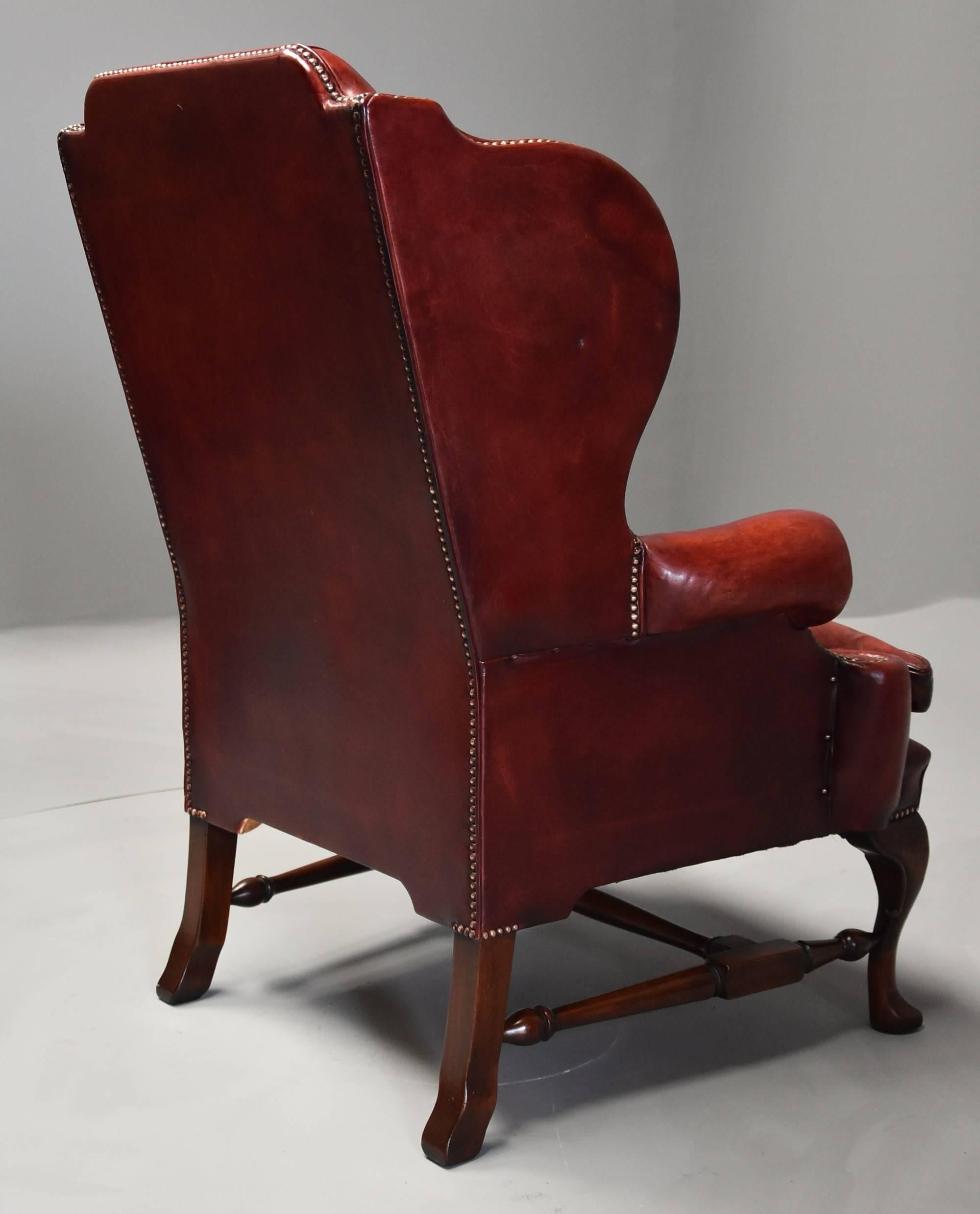 Pair of Early 20th Century Georgian Style Red Leather Wing Armchairs 5