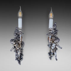 Pair of Early 20thC Gilt Metal Cherub Wall Sconces
