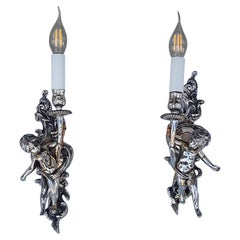 Pair of Early 20thC Gilt Metal Cherub Wall Sconces