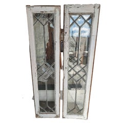 Pair of Early 20th C Leaded Beveled Glass Sidelight Windows