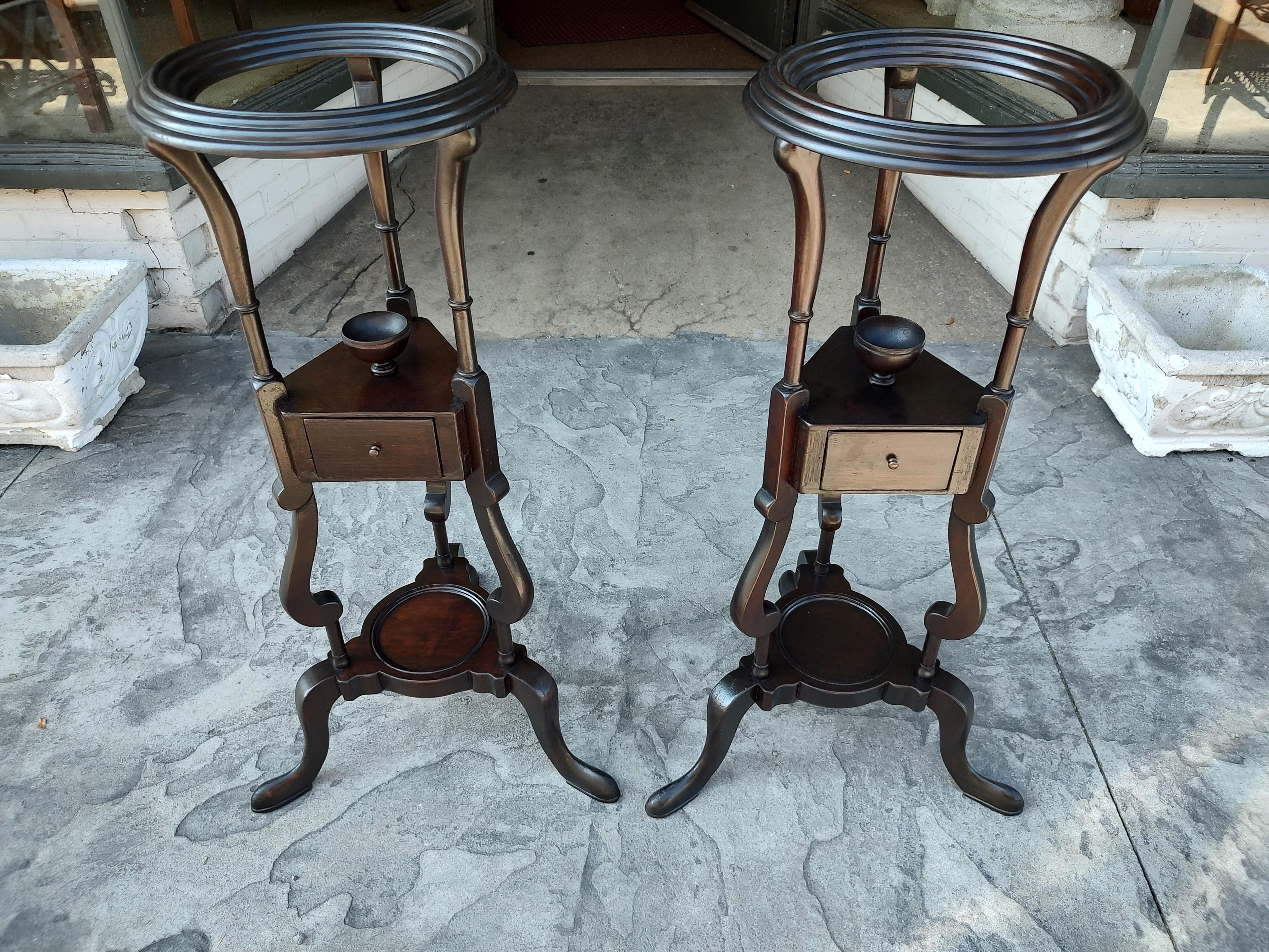 Pair of Early 20thc Mahogany Plant Stands with Drawers & Copper Pots 6
