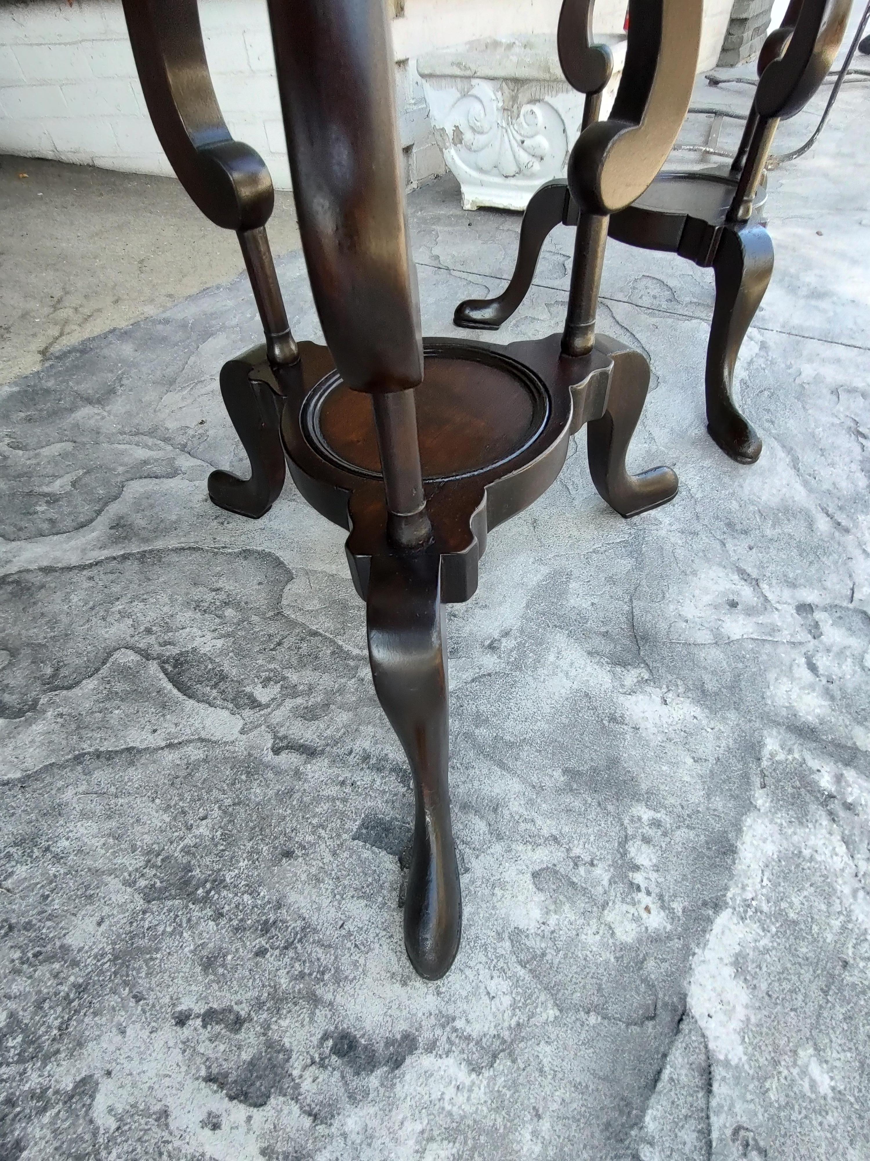 Hand-Crafted Pair of Early 20thc Mahogany Plant Stands with Drawers & Copper Pots