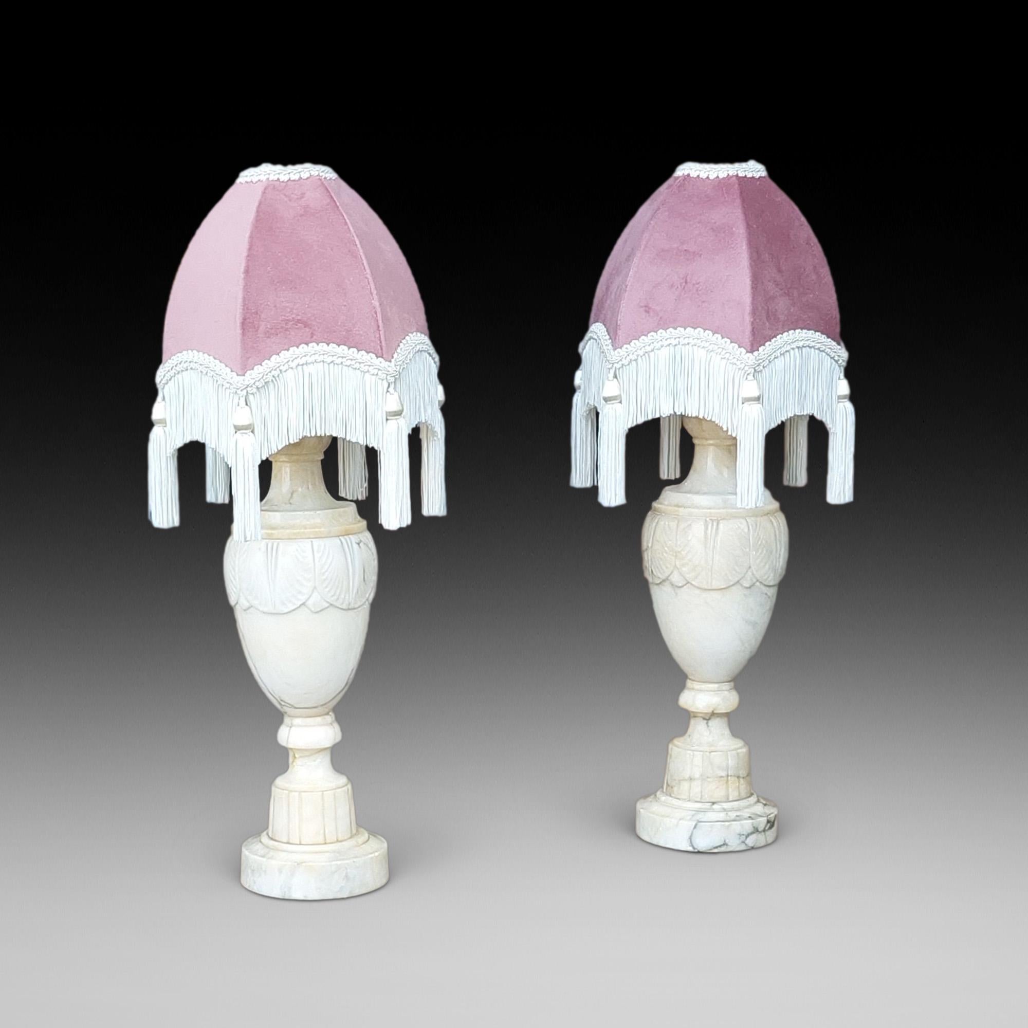 Pair of Early 20thC Marble-Effect Alabaster Table Lamps of baluster form - 7