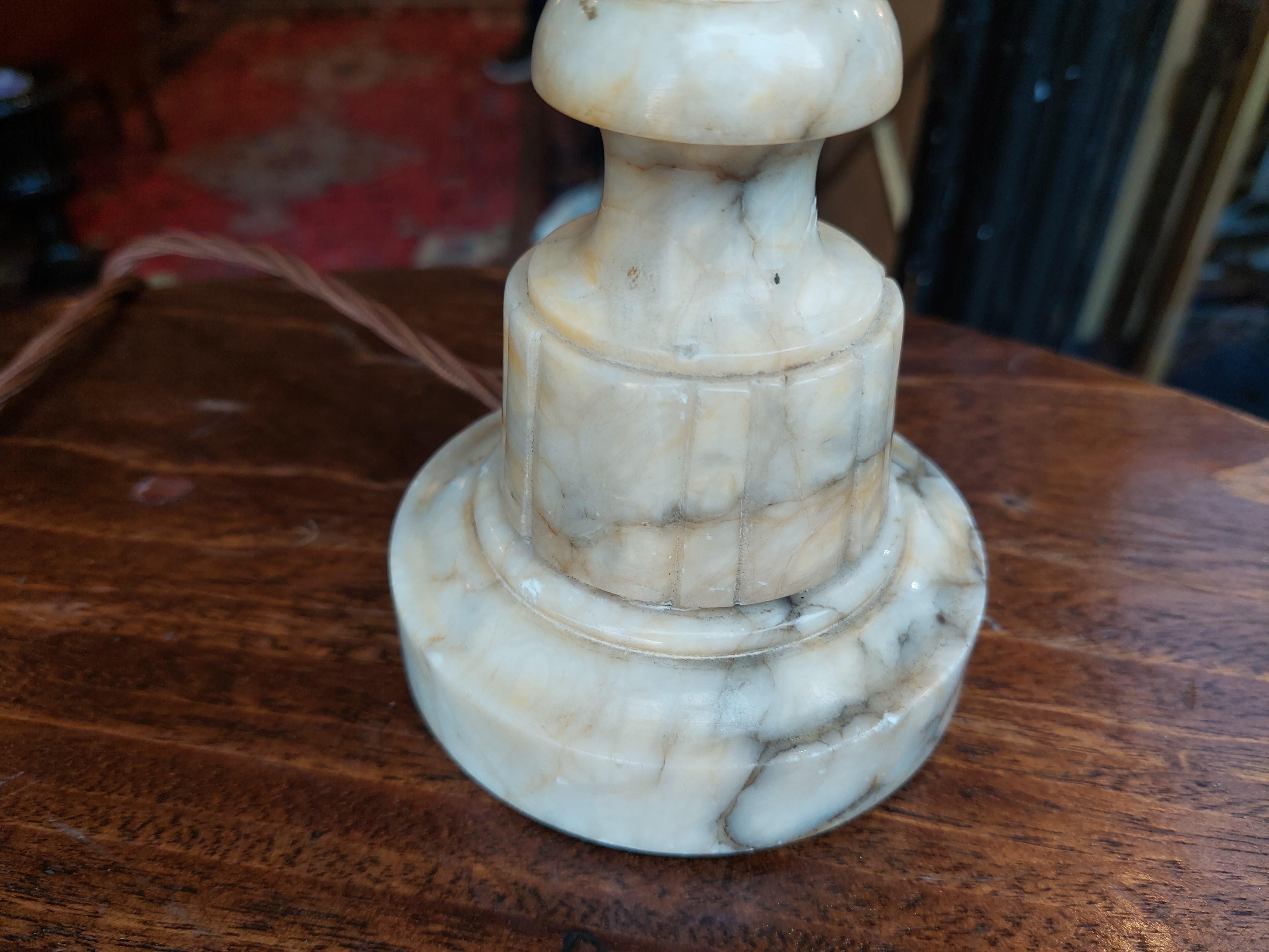 Pair of Early 20thC Marble-Effect Alabaster Table Lamps For Sale 1
