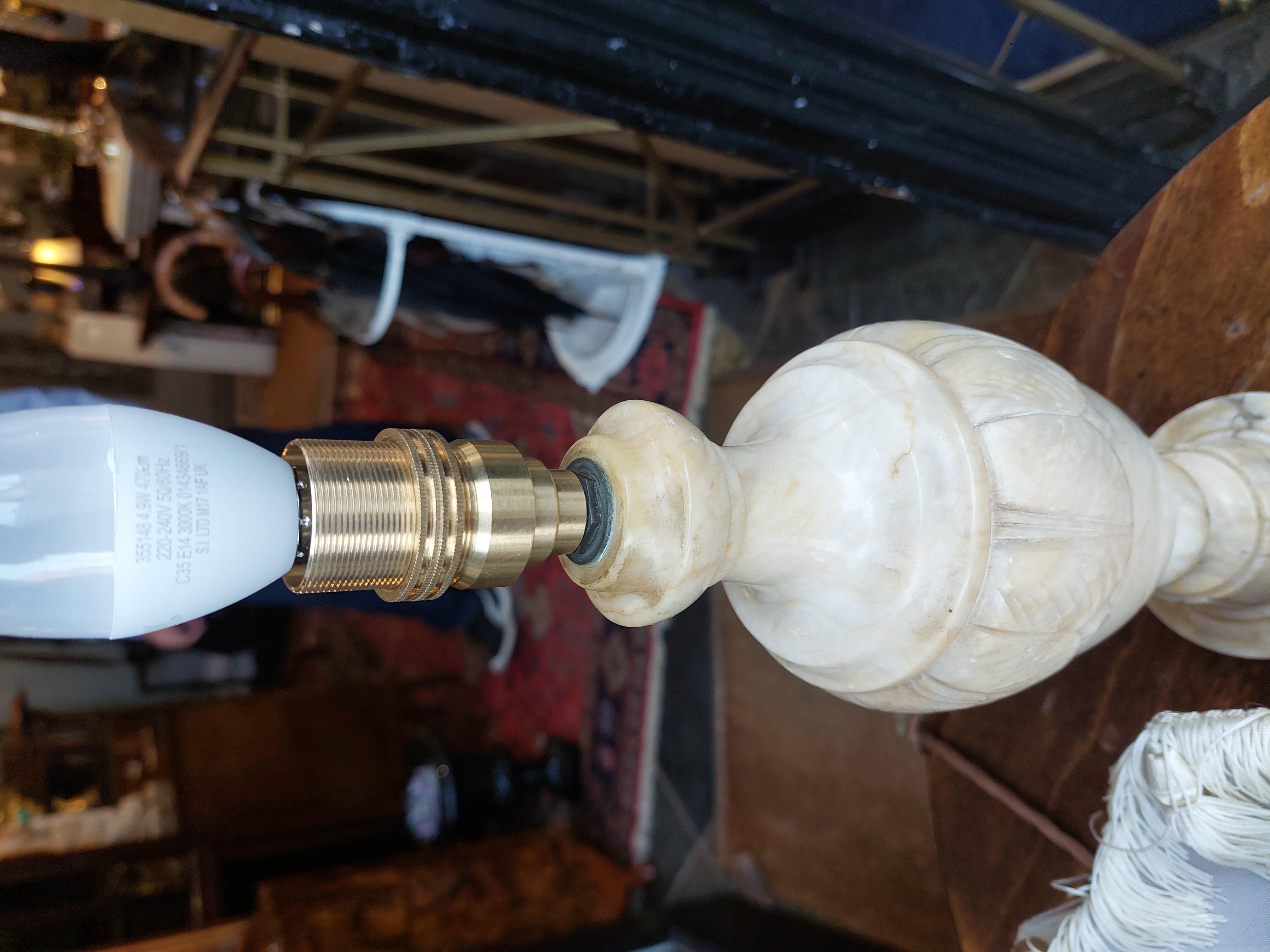 Pair of Early 20thC Marble-Effect Alabaster Table Lamps For Sale 2
