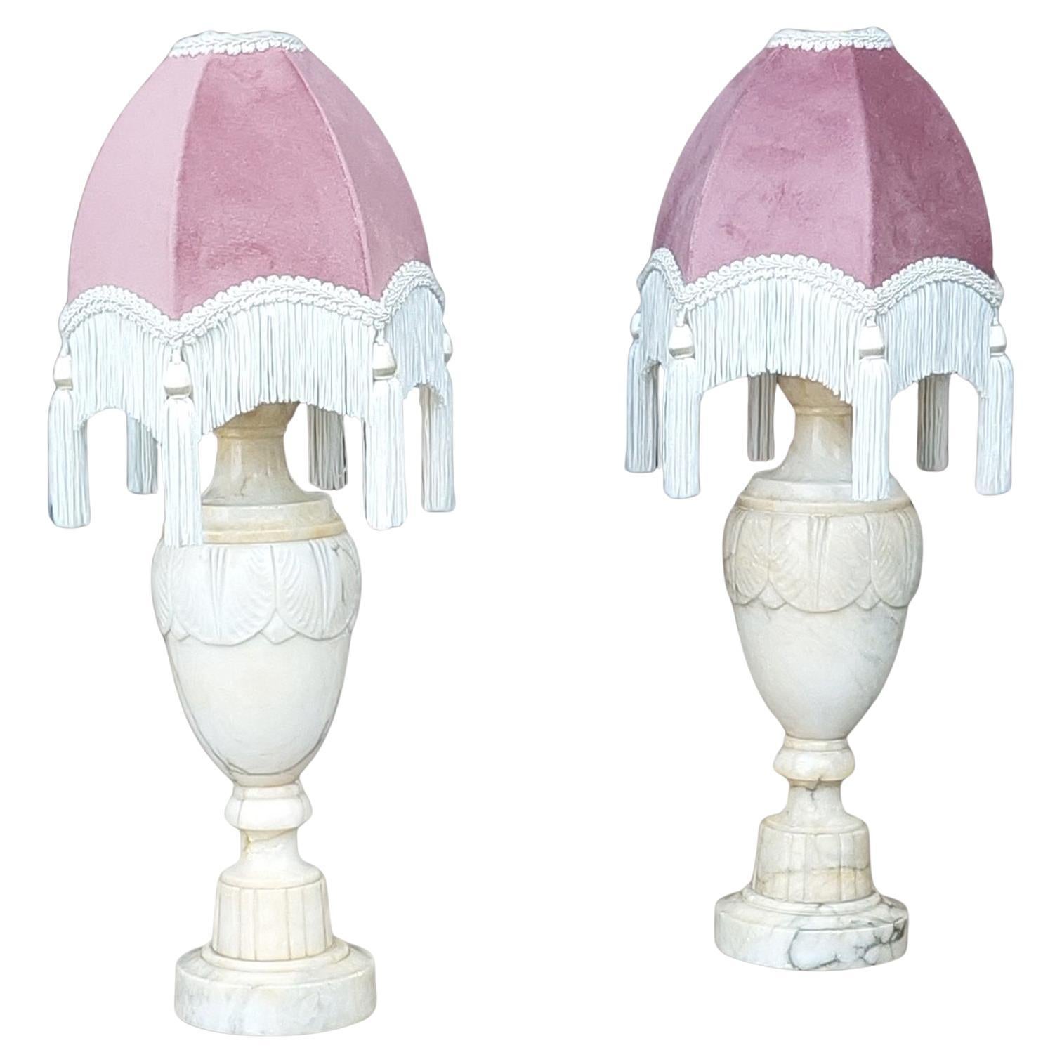 Pair of Early 20thC Marble-Effect Alabaster Table Lamps