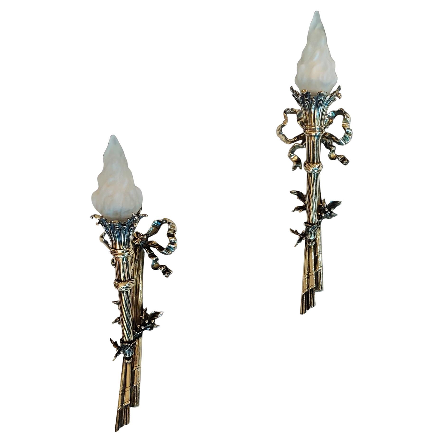 Pair of Early 20thC Neoclassical Brass Wall Sconces