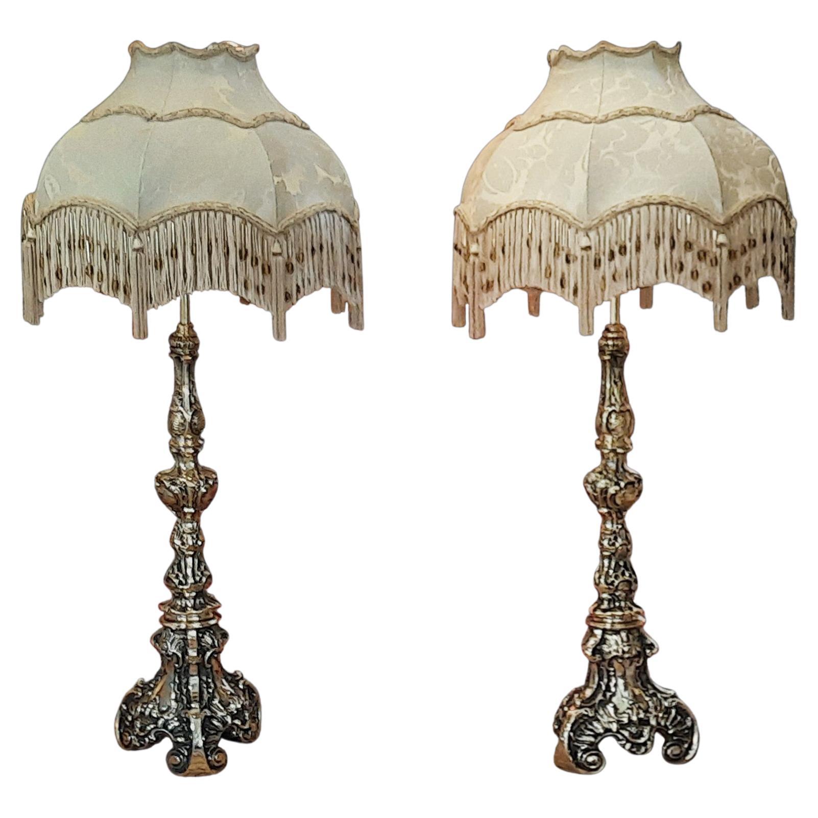 Pair of Early 20thC Rococo Style Brass Table Lamps  For Sale