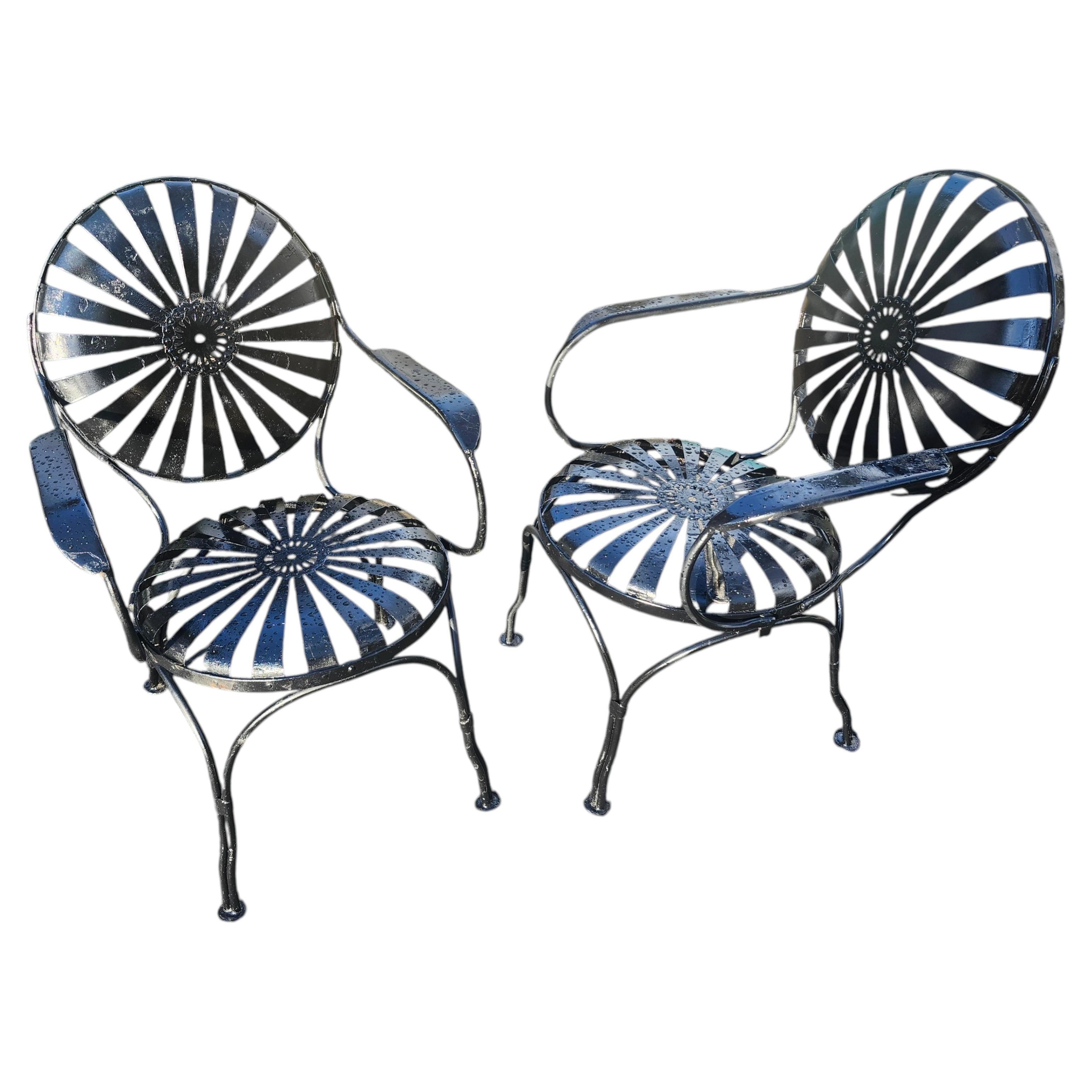 Pair of Early 20thC Sunburst Spring Iron Garden Dining Chairs by Francois Carre