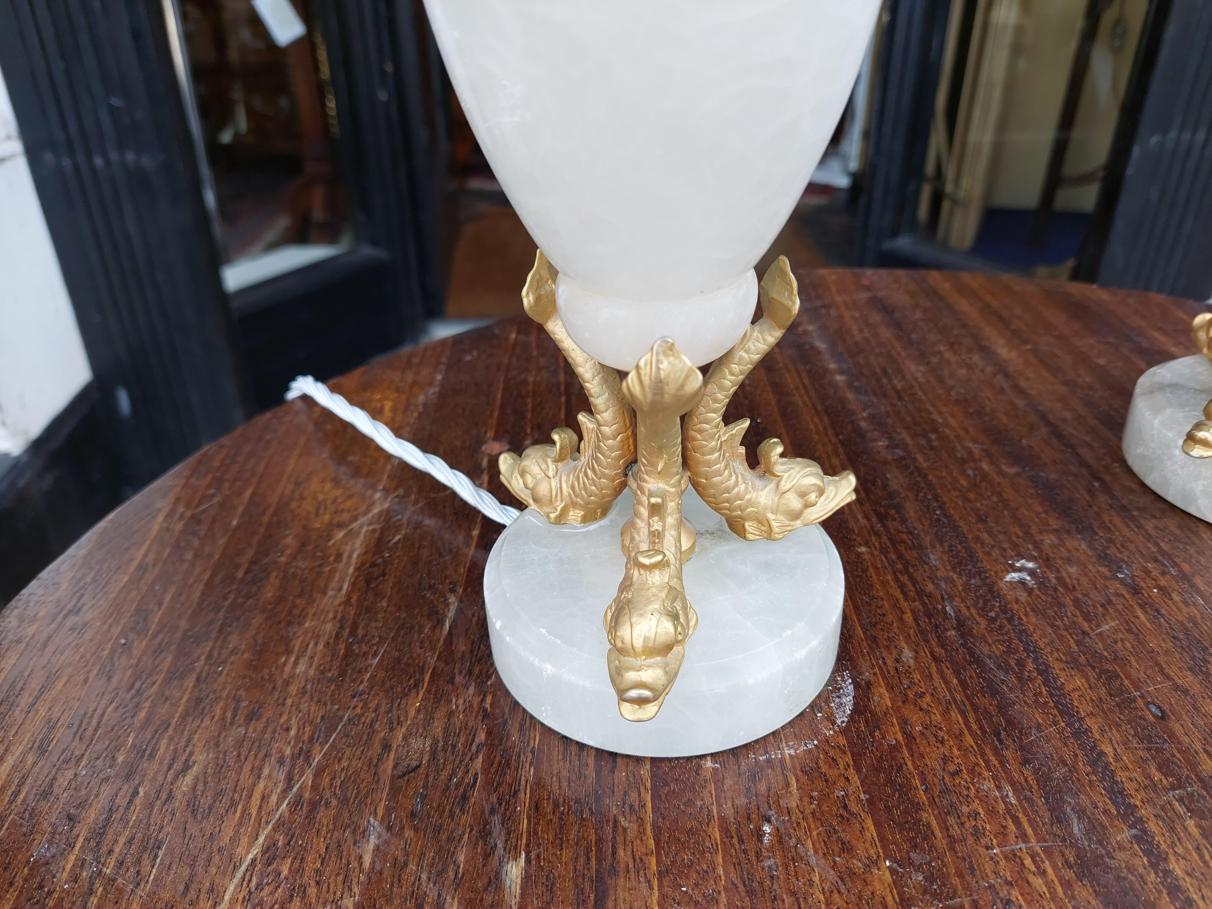Pair of Early 20thC White Onyx Table Lamps In Good Condition For Sale In Altrincham, GB