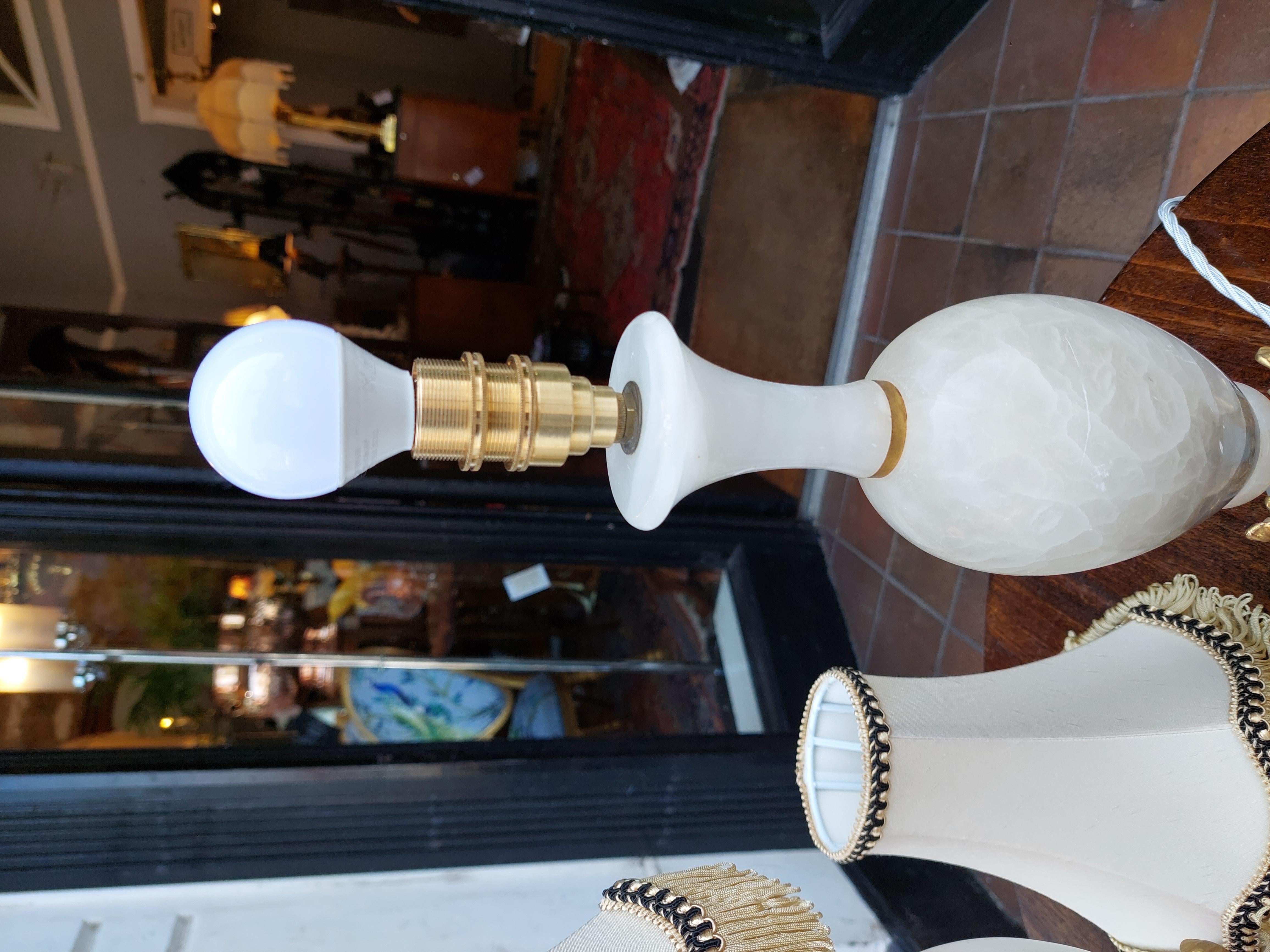 Pair of Early 20thC White Onyx Table Lamps For Sale 3
