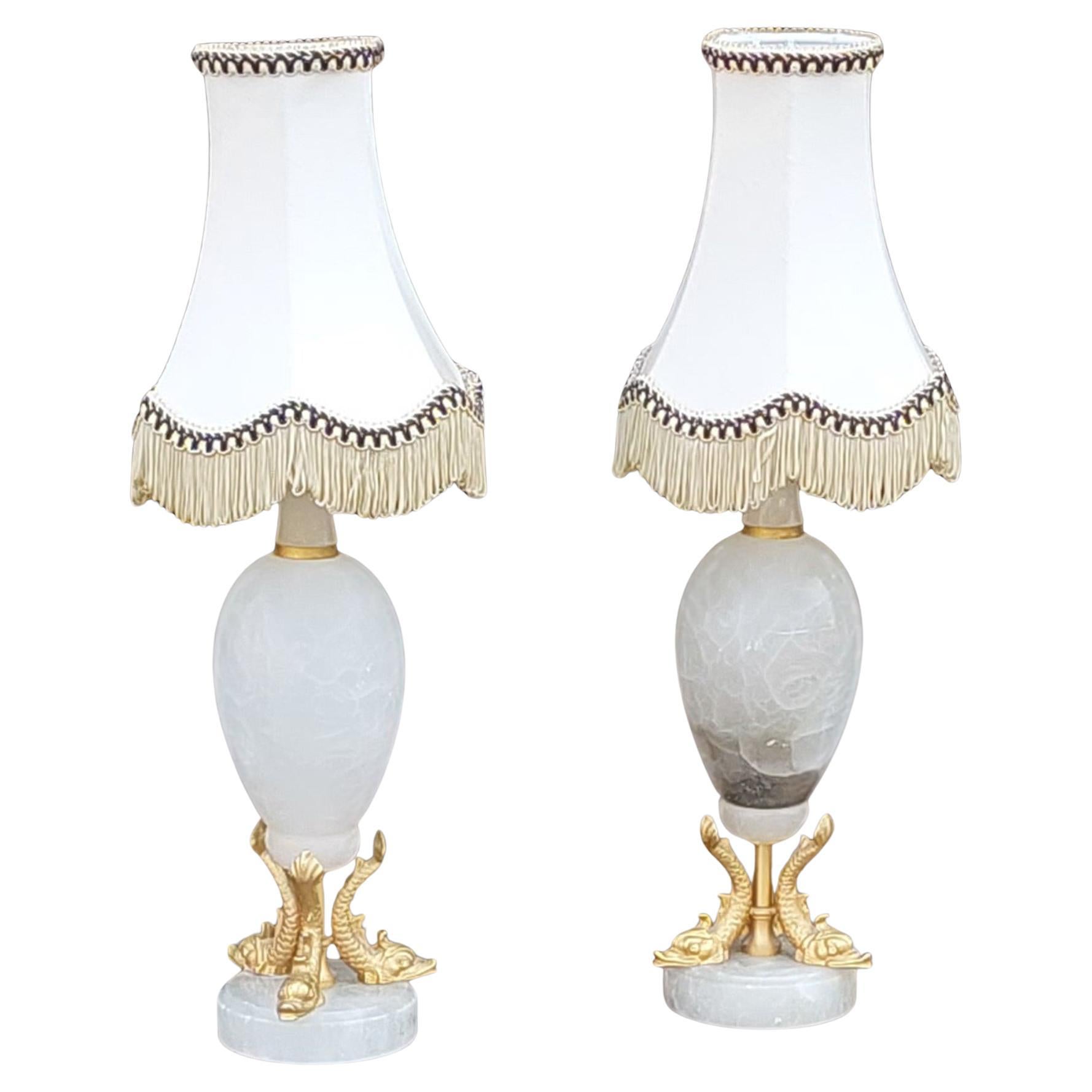 Pair of Early 20thC White Onyx Table Lamps For Sale