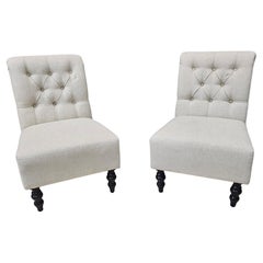 Pair of Early 21th Century Upholstered and Tufted Slipper Chairs