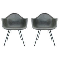 Pair of Early 2nd Generation Eames Fiberglass LAX Lounge Chairs in Elephant Gray