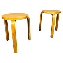 Vintage Pair Of Early Alvar Aalto Artek 3-legged Model 60 Stools In Birch, -Sweden 1950s
