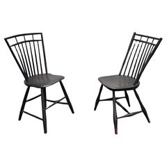 Pair of Early American Maple Faux Bamboo Ebonized Windsor Side Chairs, C. 1810s
