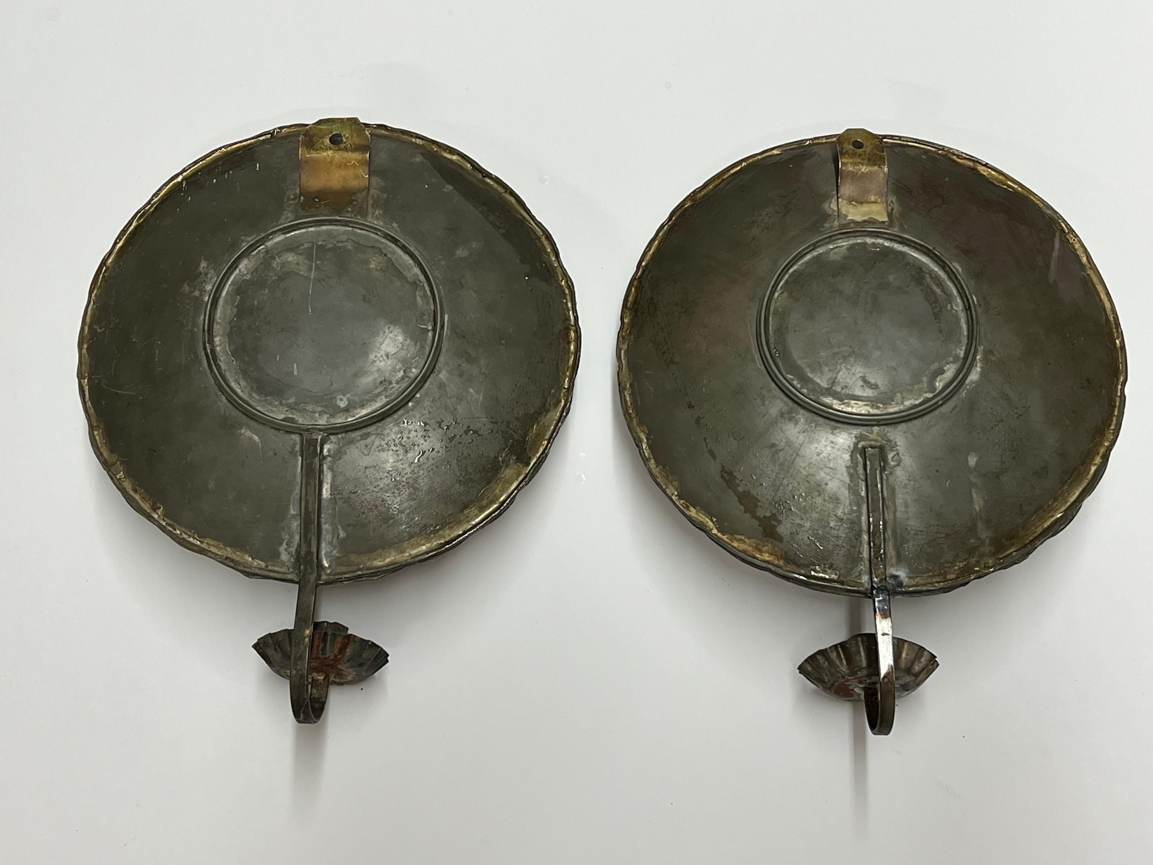 Pair of Early American Reflective Candle Sconces 3
