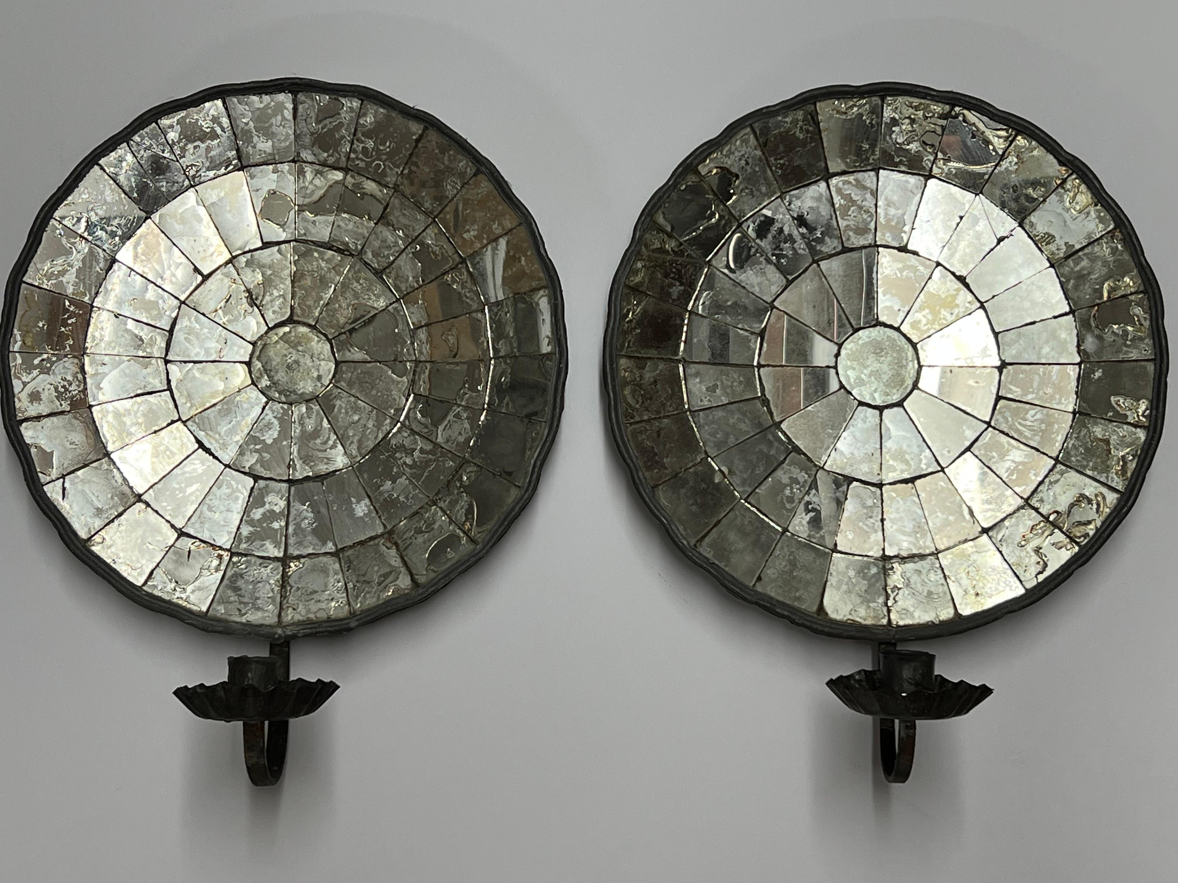 American Colonial Pair of Early American Reflective Candle Sconces