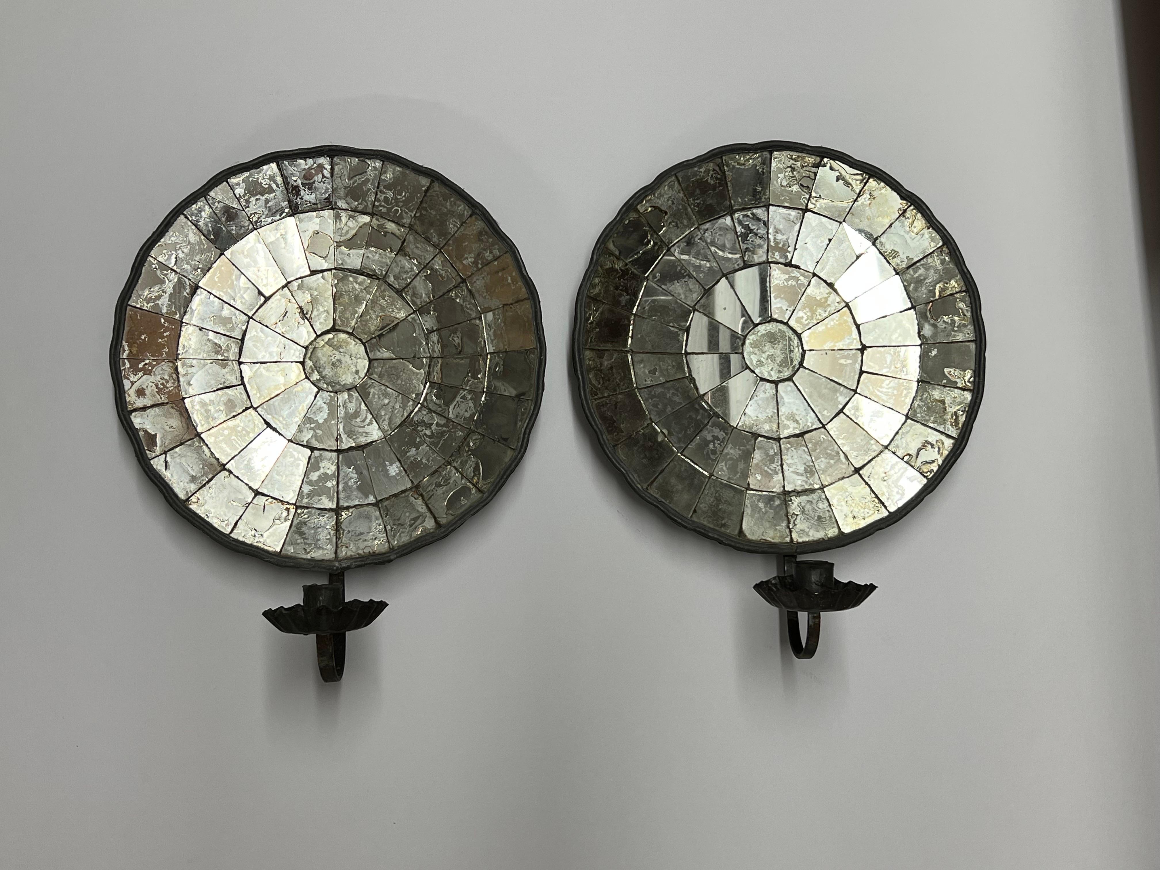 North American Pair of Early American Reflective Candle Sconces