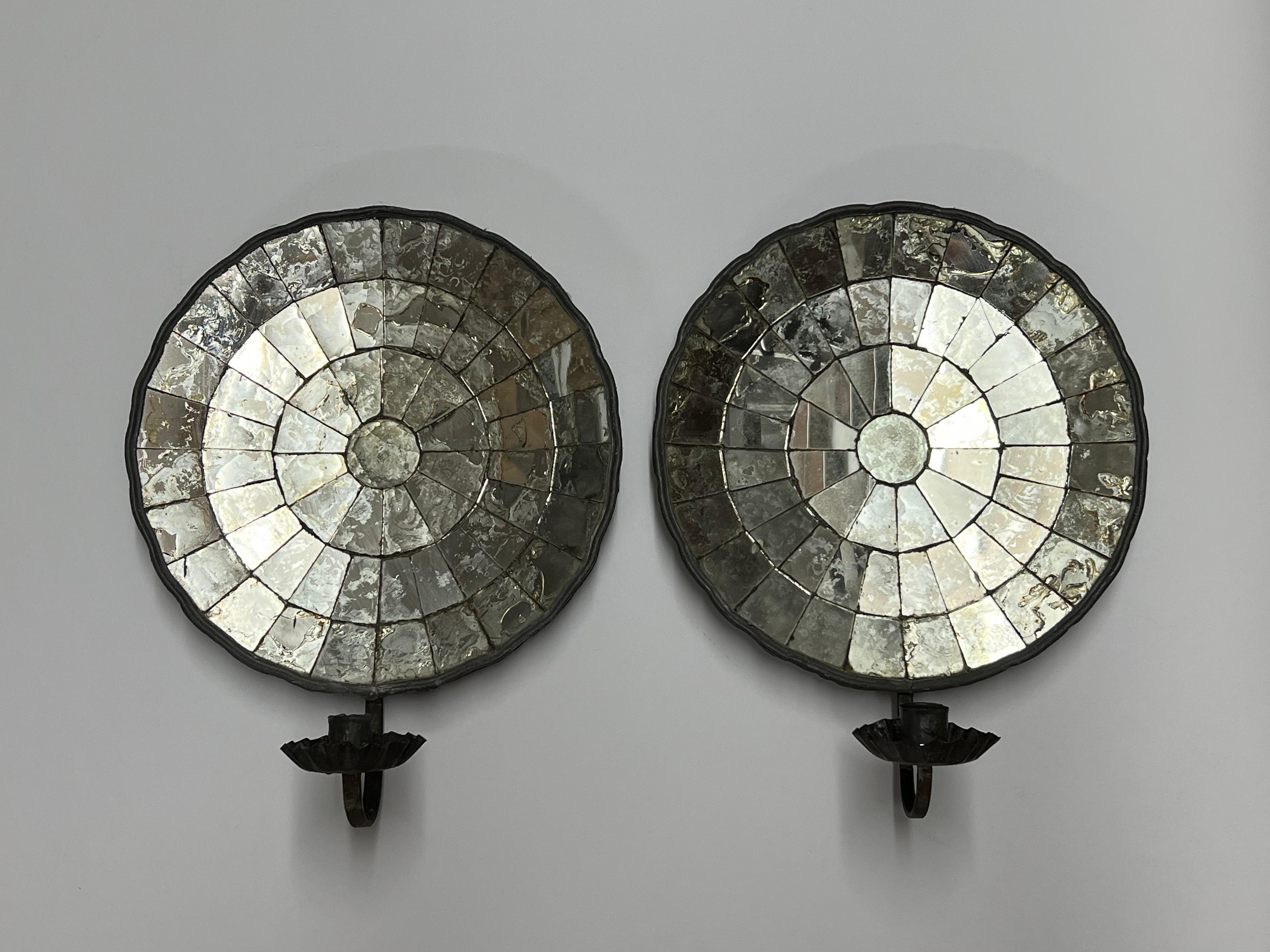 19th Century Pair of Early American Reflective Candle Sconces