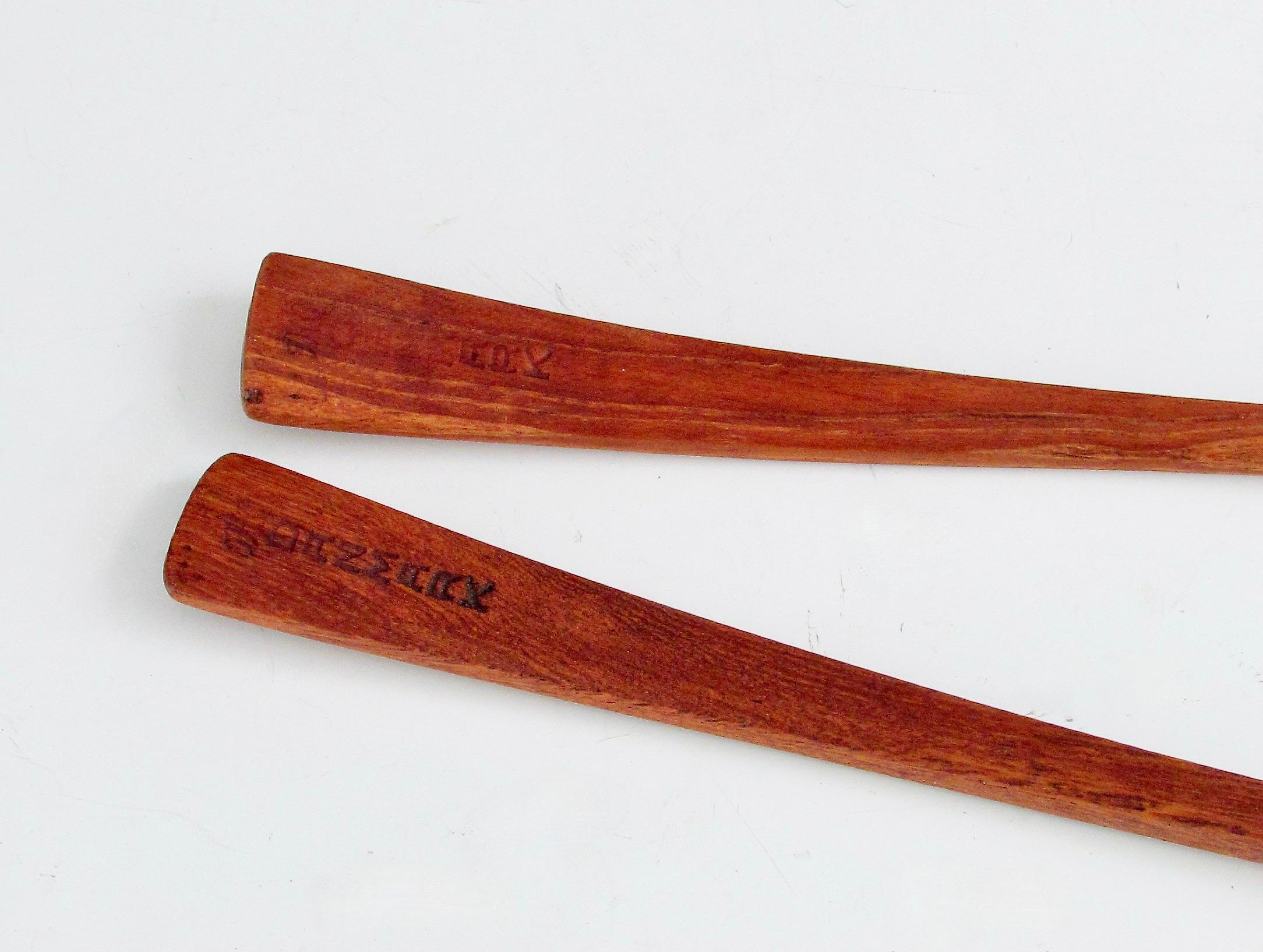 Hand-Crafted Pair of early and rare Dansk Danmark JHQ salad servers For Sale