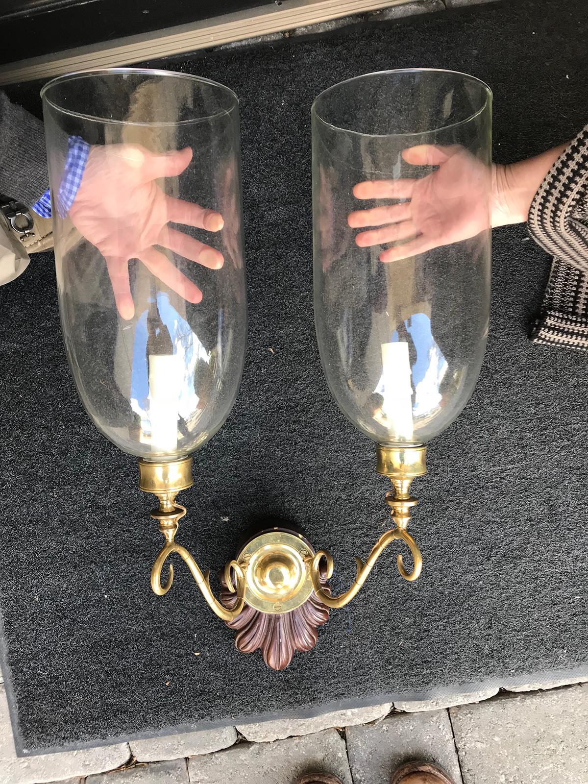 Pair of Early Anglo-Indian Double Shell Sconces with Glass Globes 1