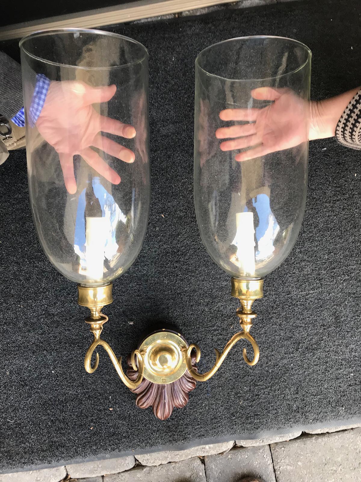 Pair of Early Anglo-Indian Double Shell Sconces with Glass Globes 2