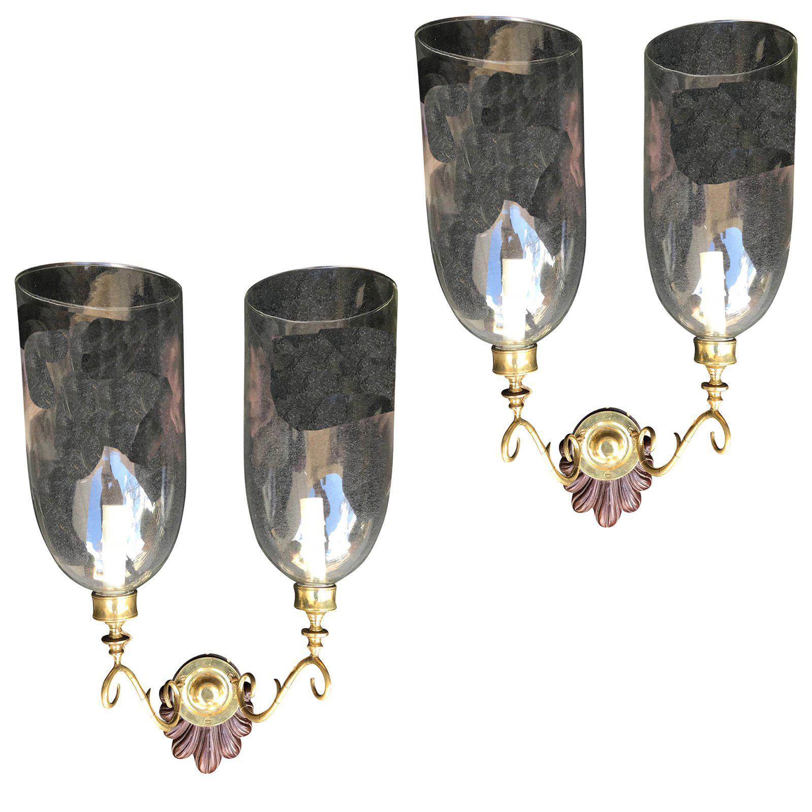 Pair of Early Anglo-Indian Double Shell Sconces with Glass Globes