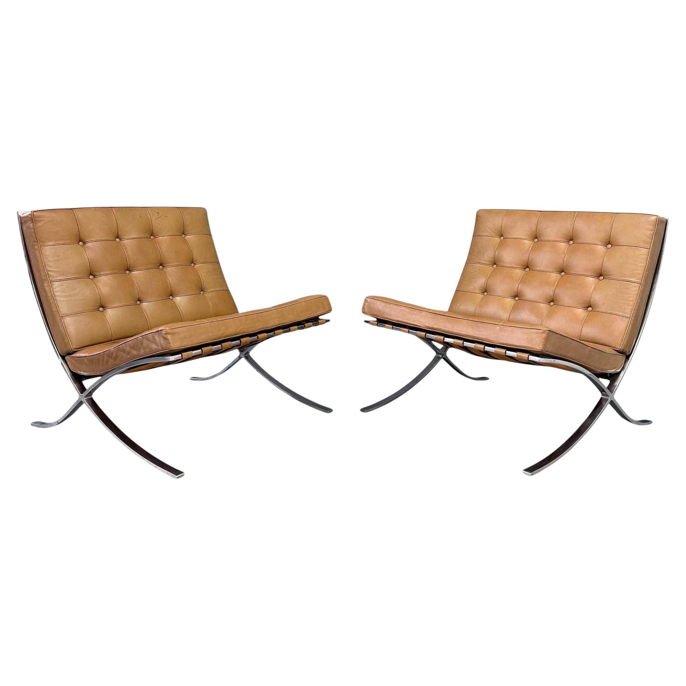 Pair of Early Barcelona Chairs by Ludwig Mies van der Rohe for Knoll, circa 1955