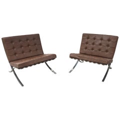 Pair of Early Barcelona Lounge Chairs by Mies Van Der Rohe for Knoll