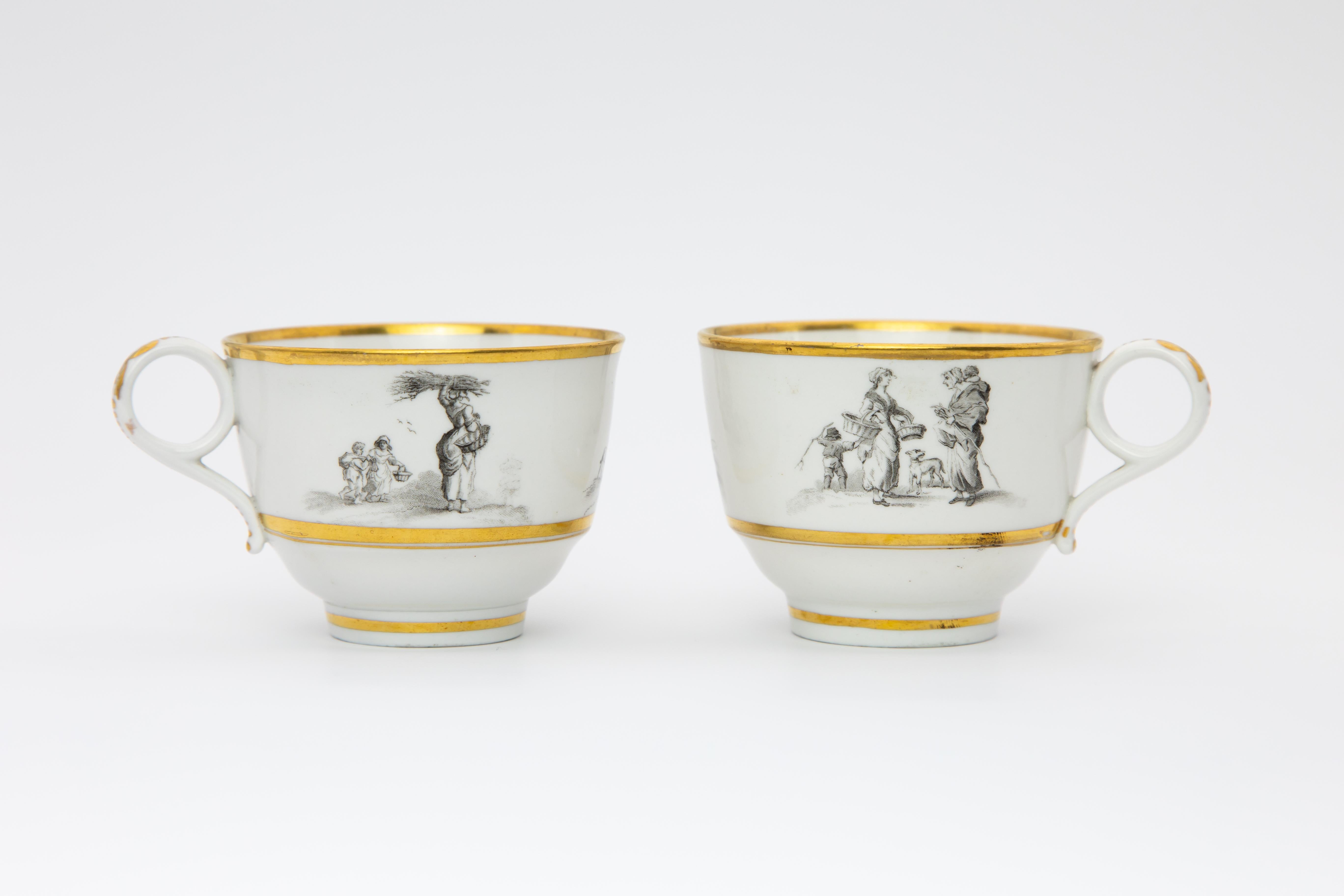 19th Century Pair of Early Barr Flight Barr Porcelain Teacups and Saucers For Sale