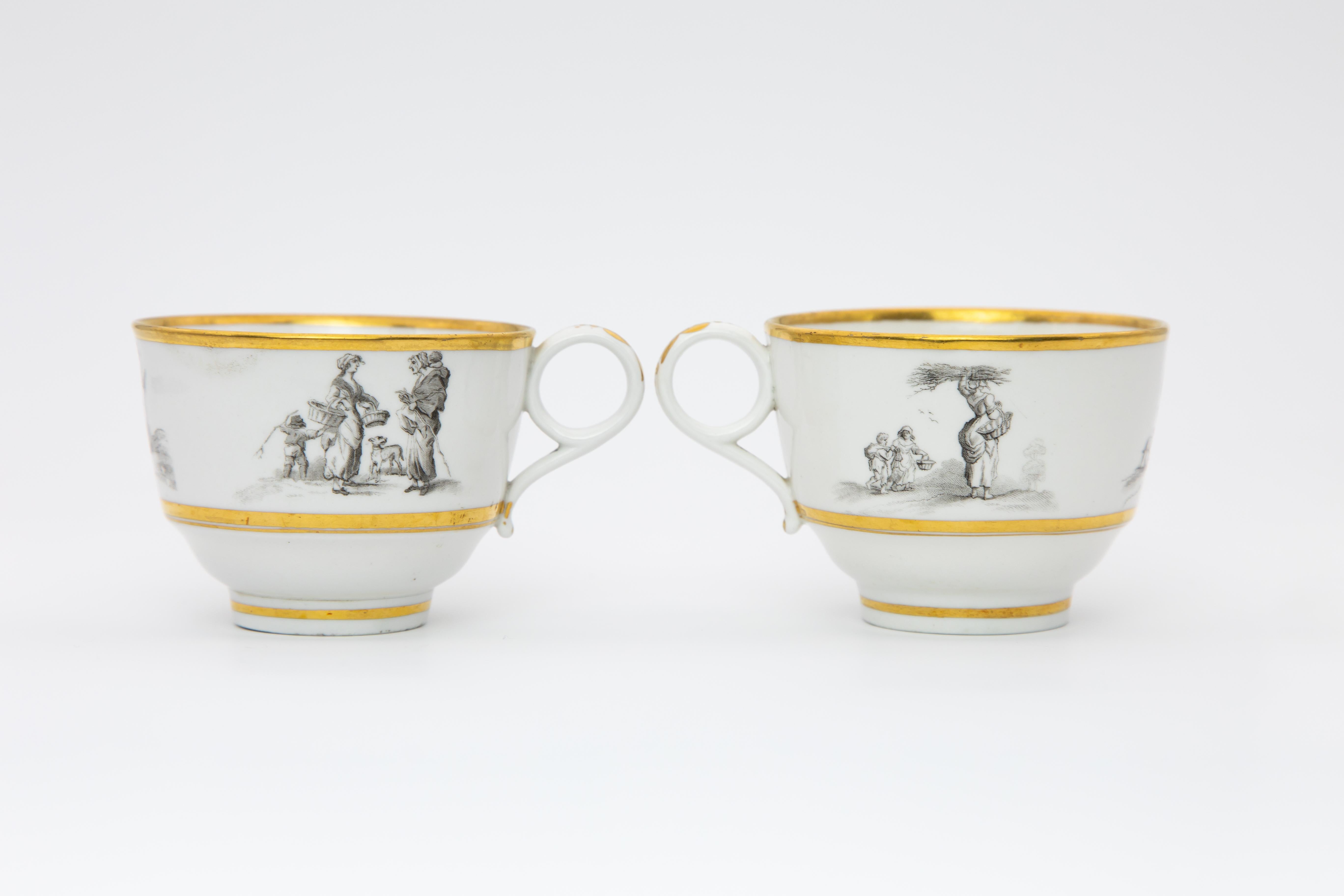 Pair of Early Barr Flight Barr Porcelain Teacups and Saucers For Sale 2