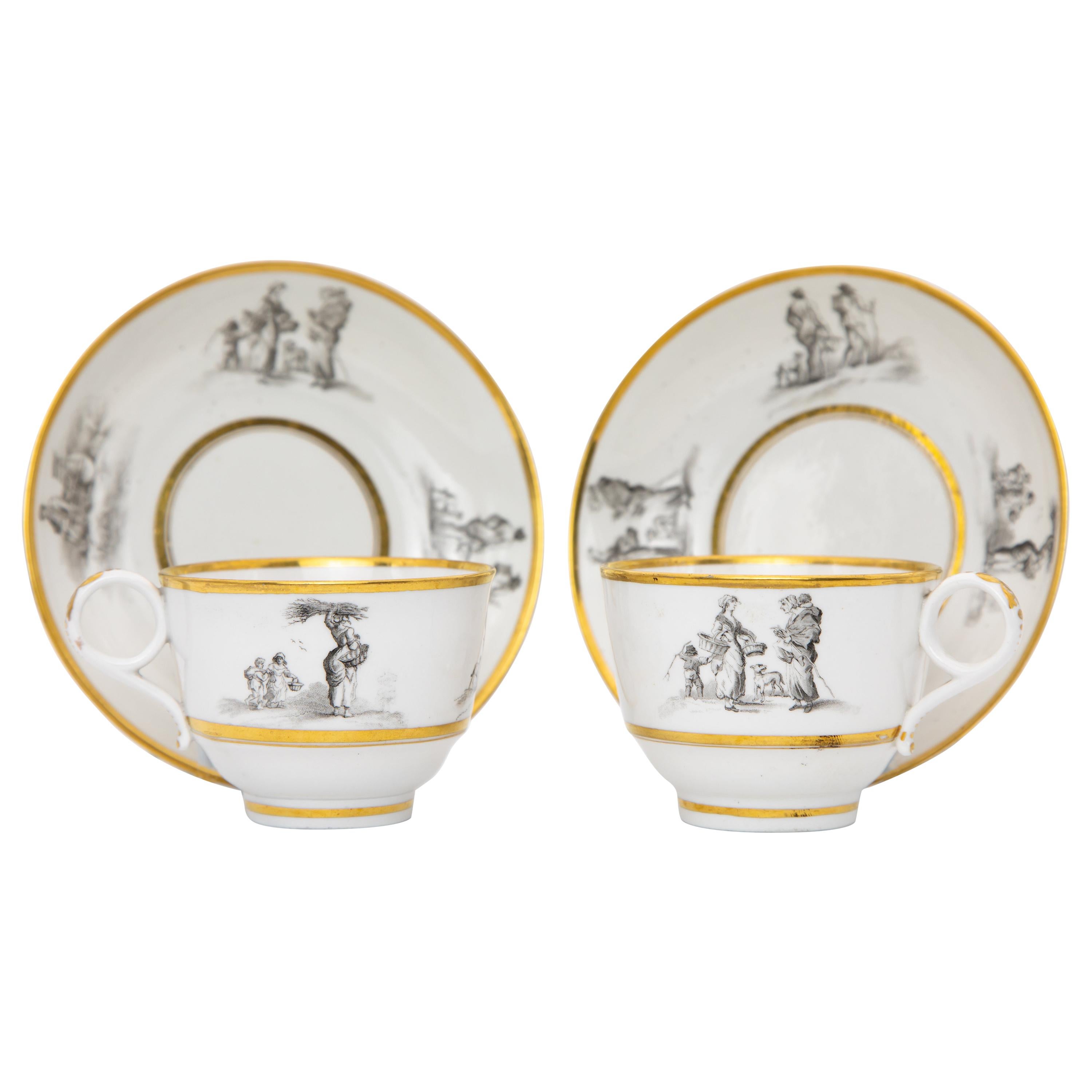 Pair of Early Barr Flight Barr Porcelain Teacups and Saucers For Sale