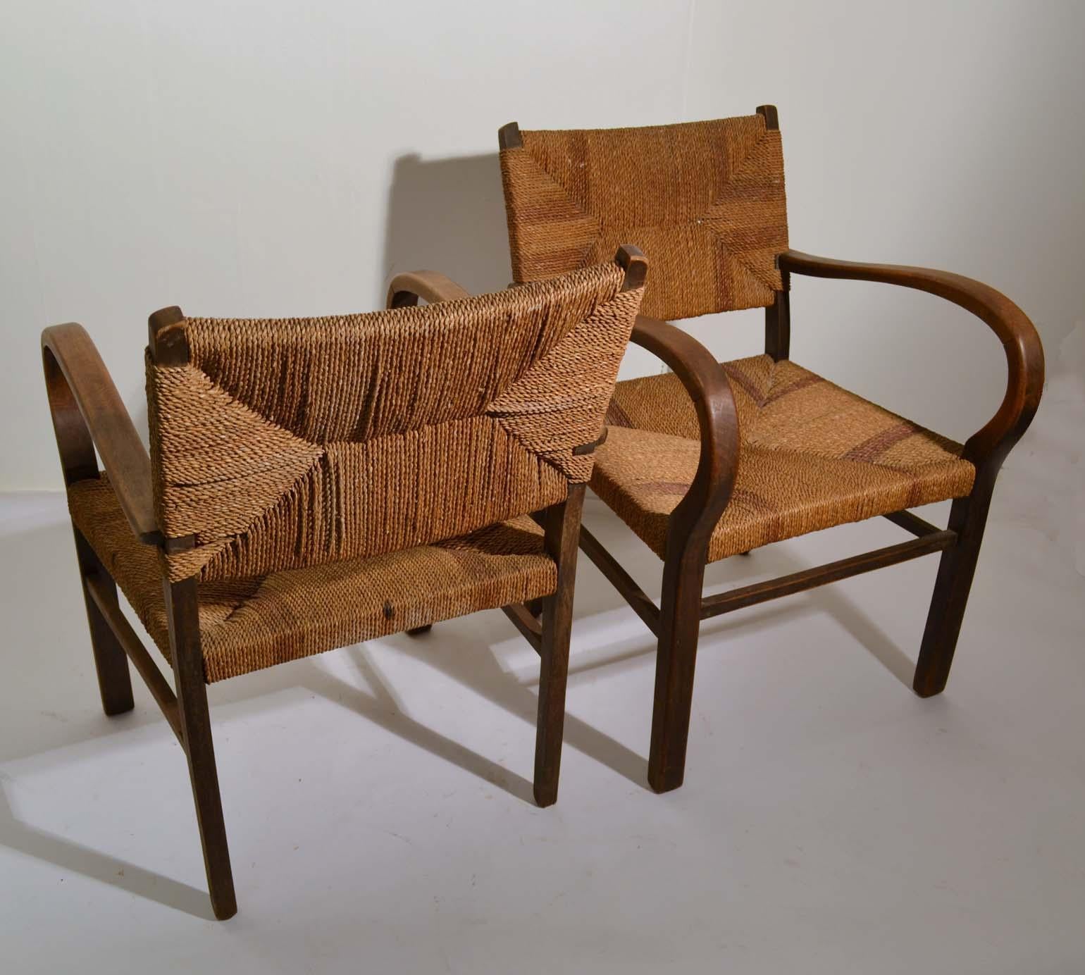 Pair of Early Bauhaus Armchairs Wood and Rope by Erich Dieckmann In Good Condition In London, GB