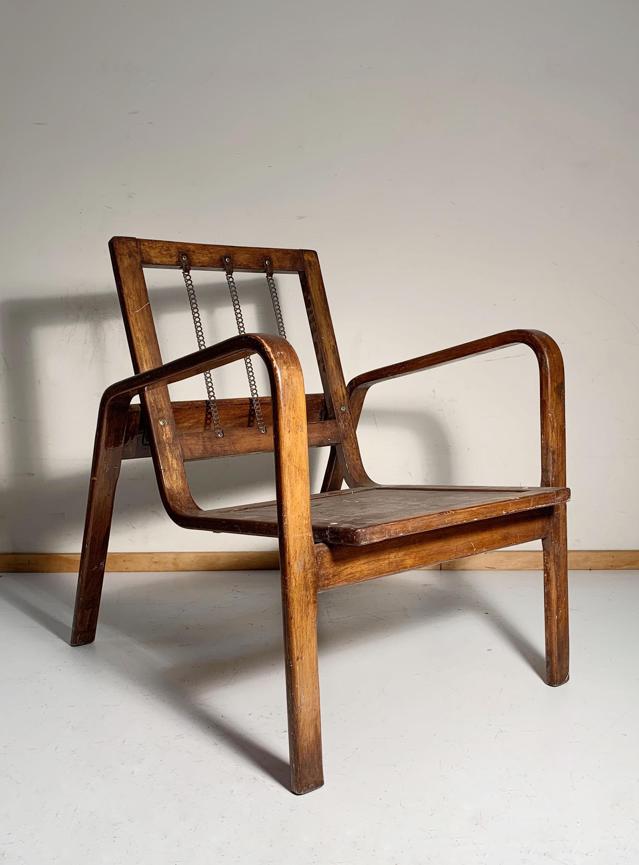 Pair of Early Bentwood Danish Lounge Chairs. Not certain about the origin, but judging from the design, materials, and the original light finish to underside, I believe these to be Scandinavian or possibly German being either from Germany or