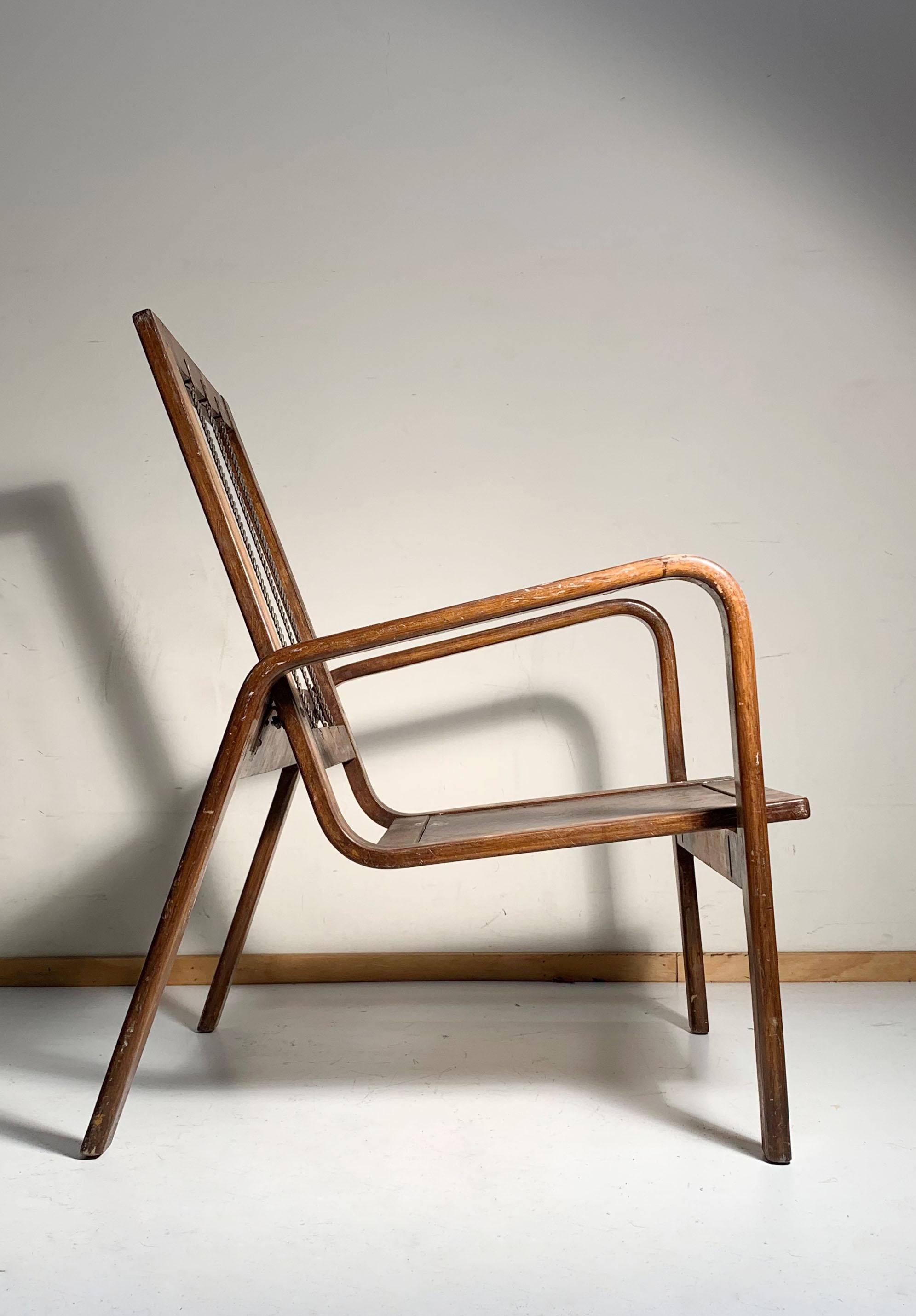 Wood Pair of Early Bentwood Danish or German Bauhaus Lounge Chairs