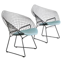 Pair of Early Black Diamond Chairs by Harry Bertoia