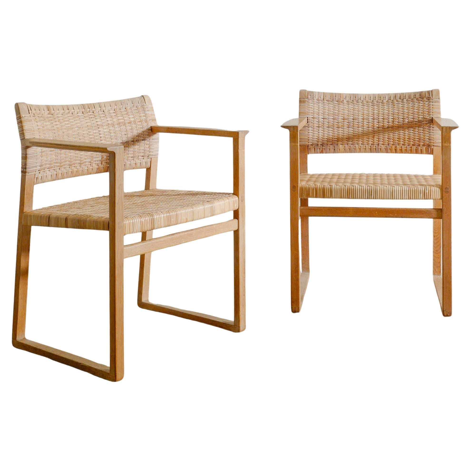 Pair of Early Børge Mogensen BM-62 Armchairs in Oak & Cane by Fredericia, 1960s