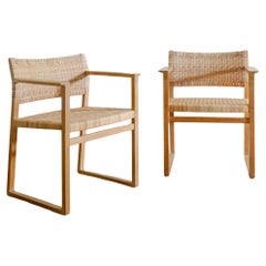 Pair of Early Børge Mogensen BM-62 Armchairs in Oak & Cane by Fredericia, 1960s