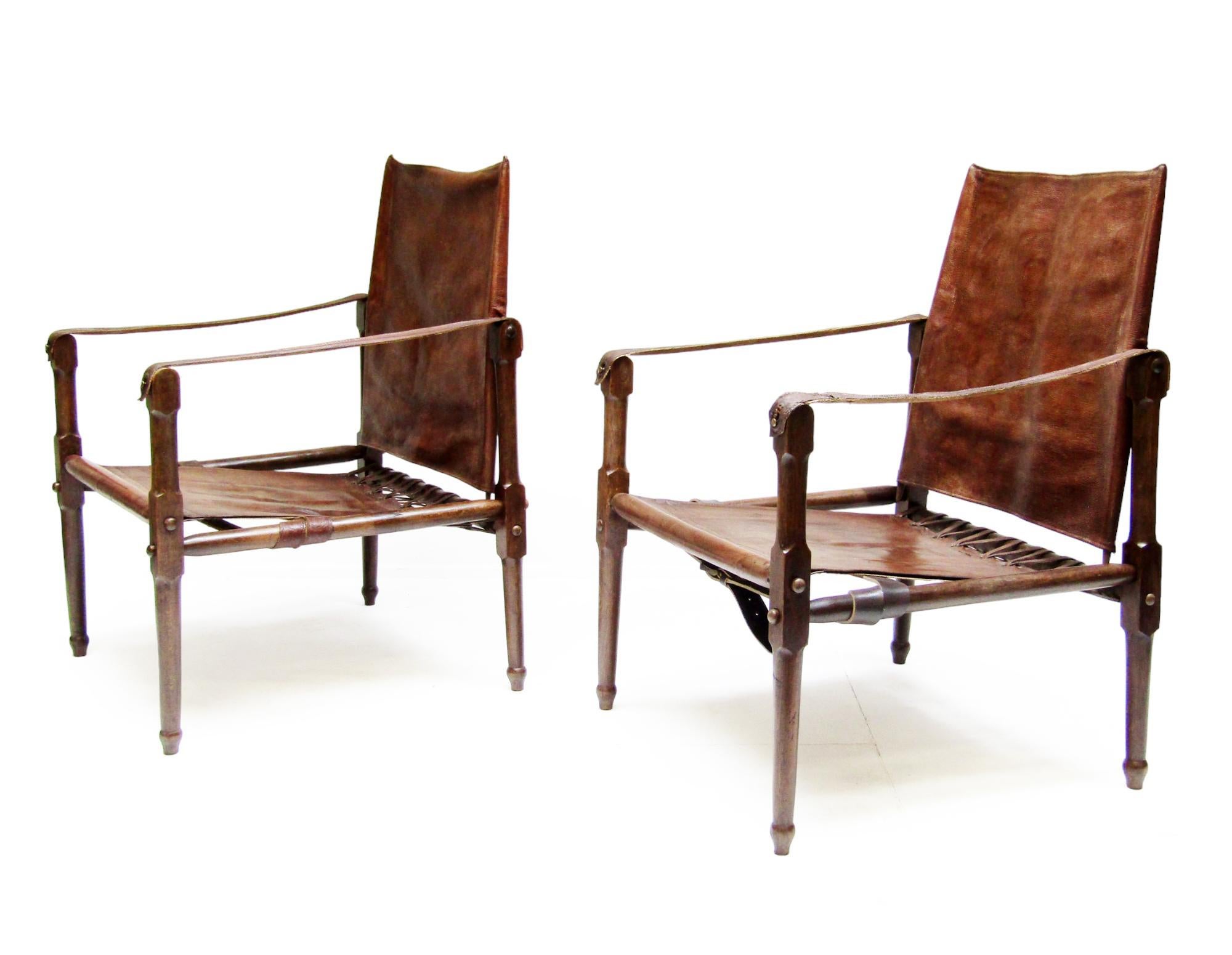 Pair Of Early British Roorkhee Safari Campaign Chairs In Leather, Circa 1920 5