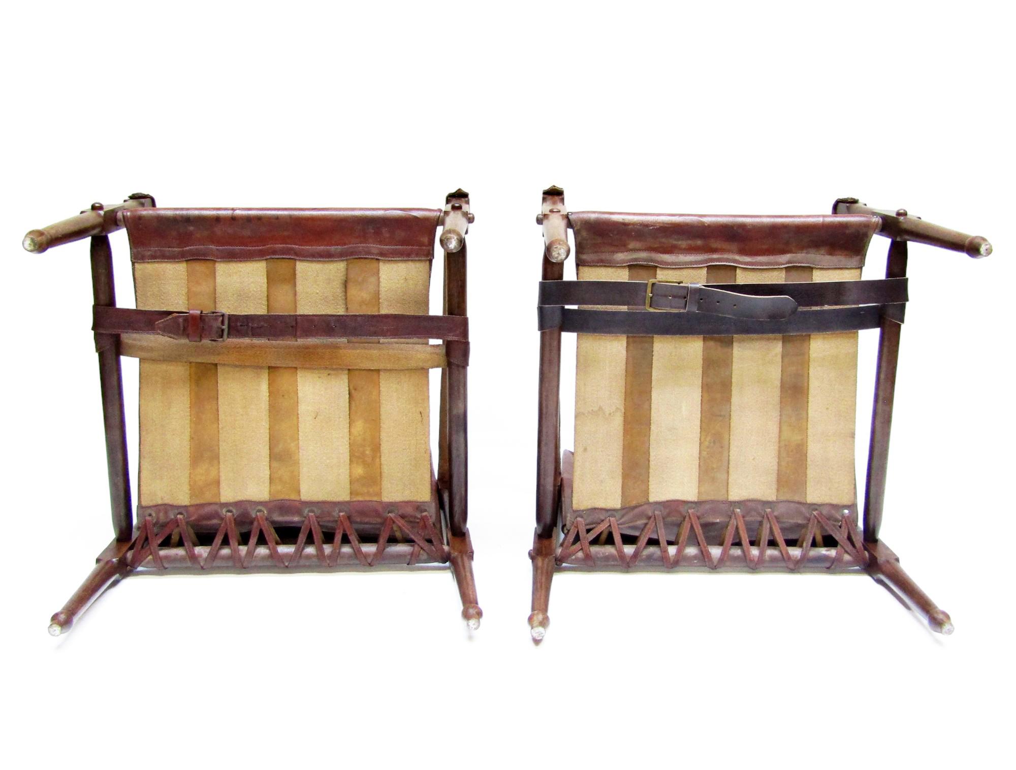 Pair Of Early British Roorkhee Safari Campaign Chairs In Leather, Circa 1920 10