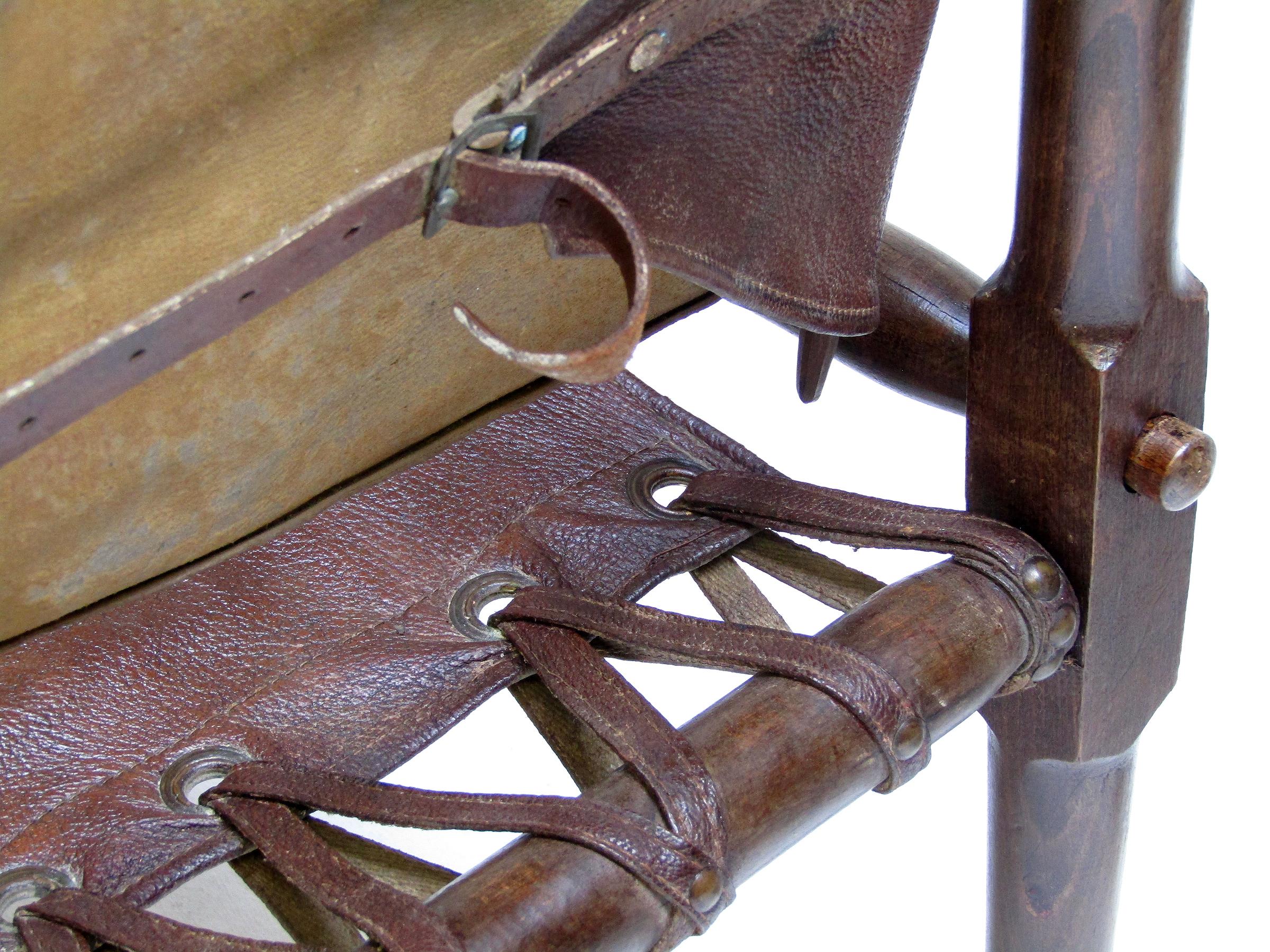 Pair Of Early British Roorkhee Safari Campaign Chairs In Leather, Circa 1920 4